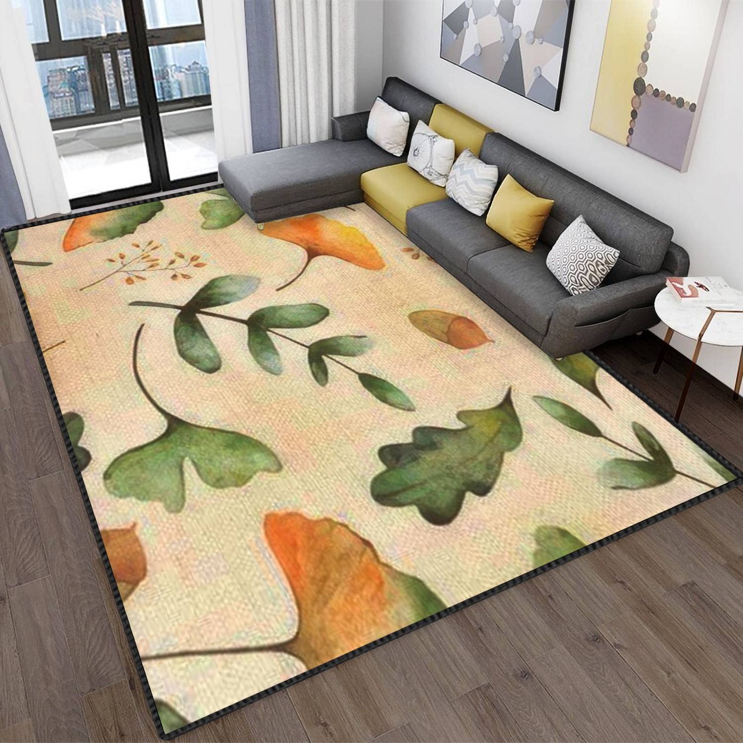 Autumn Watercolor Leaf & Branch Modern Abstract Area Rug - Soft Non-Slip Indoor/Outdoor Carpet for Living Room, Bedroom, Kids Room - Perfect for Fall Decor, Cozy Home Accent & Seasonal Floor Covering