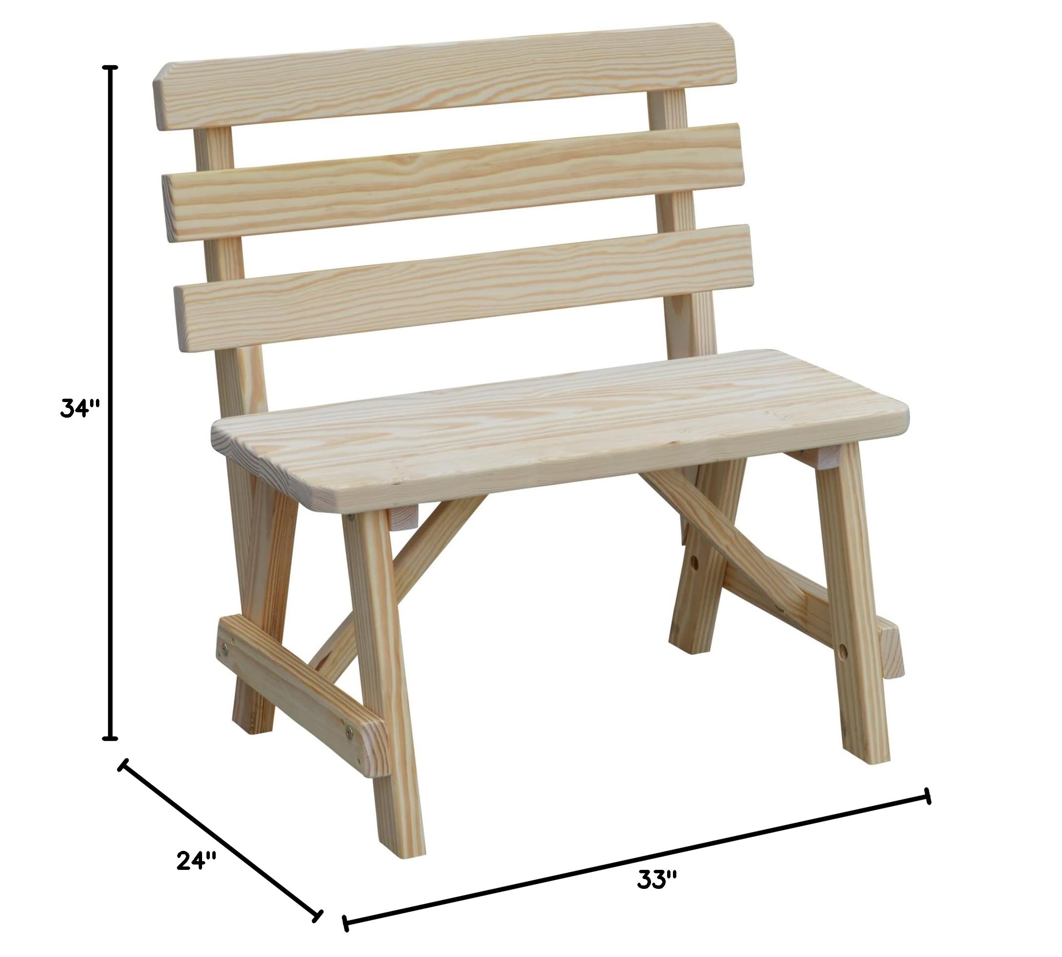 Outdoor Cedar 3-Foot Traditional Backed Bench - Unfinished Wood Garden Bench for Patio, Deck, Porch & Backyard | Furniture Barn USA