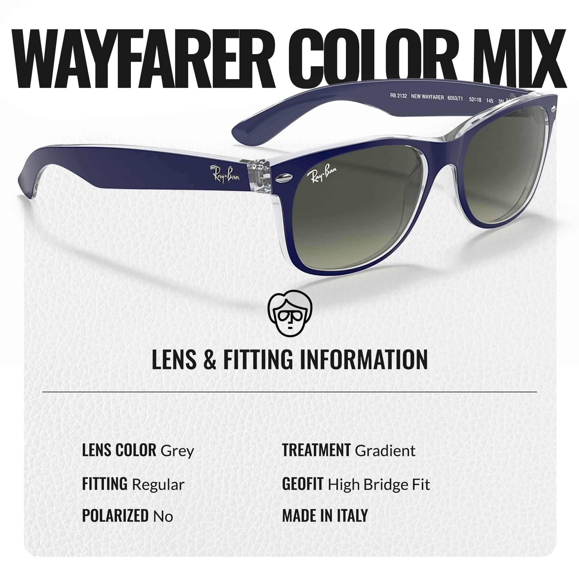 Ray-Ban RB2132 New Wayfarer Square Sunglasses for Men & Women - UV Protection, High Bridge Fit, Classic Color Mix - Perfect for Driving, Beach & Outdoor Activities