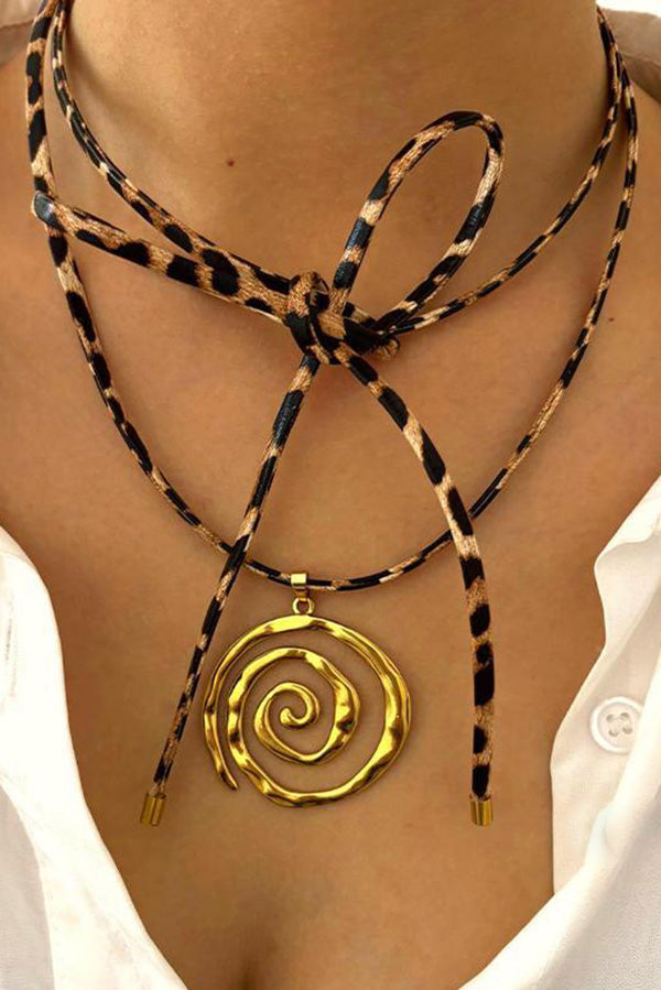 Stylish Leopard Print Leather Cord Spiral Stainless Steel Necklace for Women | Fashion Animal Print Pendant Jewelry | Perfect for Parties, Dating & Everyday Wear