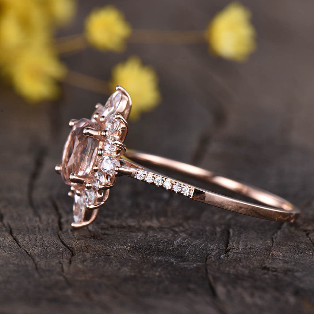 14K/18K Gold Floral Morganite Moissanite Diamond Engagement Ring for Women - Elegant Wedding Band, Promise Ring & Anniversary Jewelry Gift