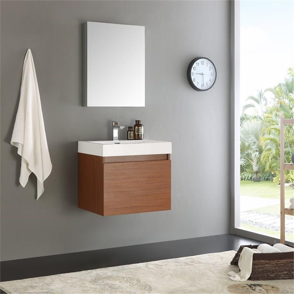 Fresca FVN8006TK Modern Teak Wood Bathroom Vanity with Built-in Medicine Cabinet - Perfect for Small Bathrooms, Powder Rooms & Master Baths