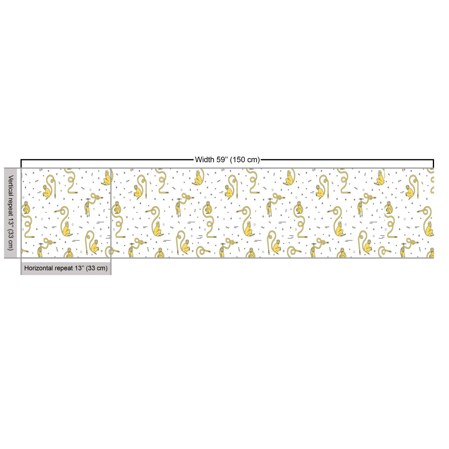 Ambesonne Monkey Fabric by The Yard - Funny Animal Print with Swirling Tails & Geometric Patterns - Yellow Black & White Upholstery Material for Sofa, Curtains & Home Decor (1 Yard) - Perfect for DIY Projects, Pillow Covers & Nursery Decor