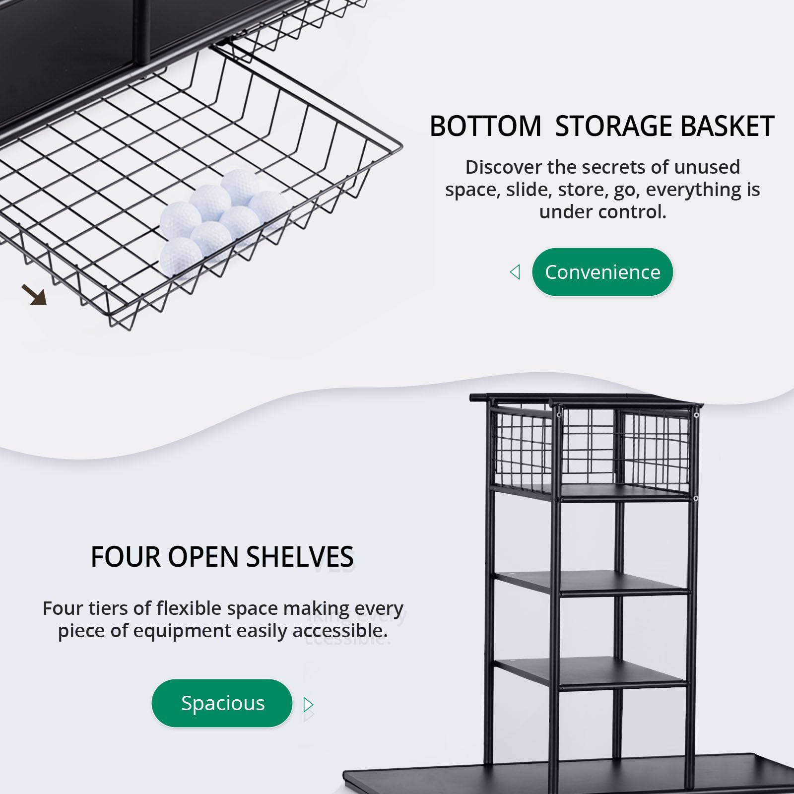 Premium Golf Bag Organizer Stand - Heavy Duty Storage Rack for 2 Golf Bags, Clubs, Balls & Accessories | Extra Large Golf Equipment Organizer for Garage, Basement & Clubhouse | Perfect for Golf Enthusiasts & Professional Players