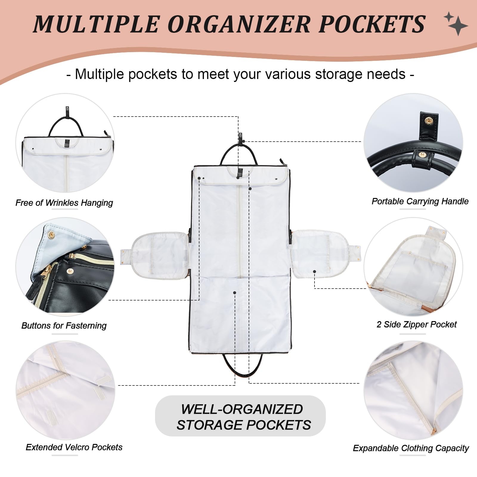 Rolling Garment Bag for Travel - Large Convertible Wheeled Duffel Carry On Luggage with Wheels, Weekender Bag for Women & Men (Black) - Perfect for Business Trips, Vacations & Airplane Travel