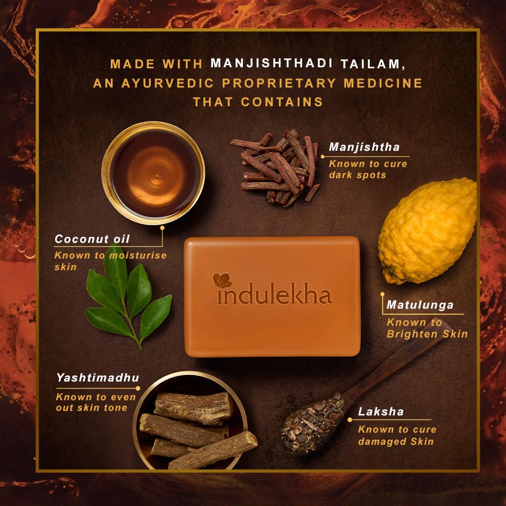 Indulekha Ayurvedic Herbal Soap - Pack of 3 (100g Each, Total 300g) | Natural Skin Care for Dry & Sensitive Skin | Perfect for Daily Cleansing & Ayurvedic Therapy