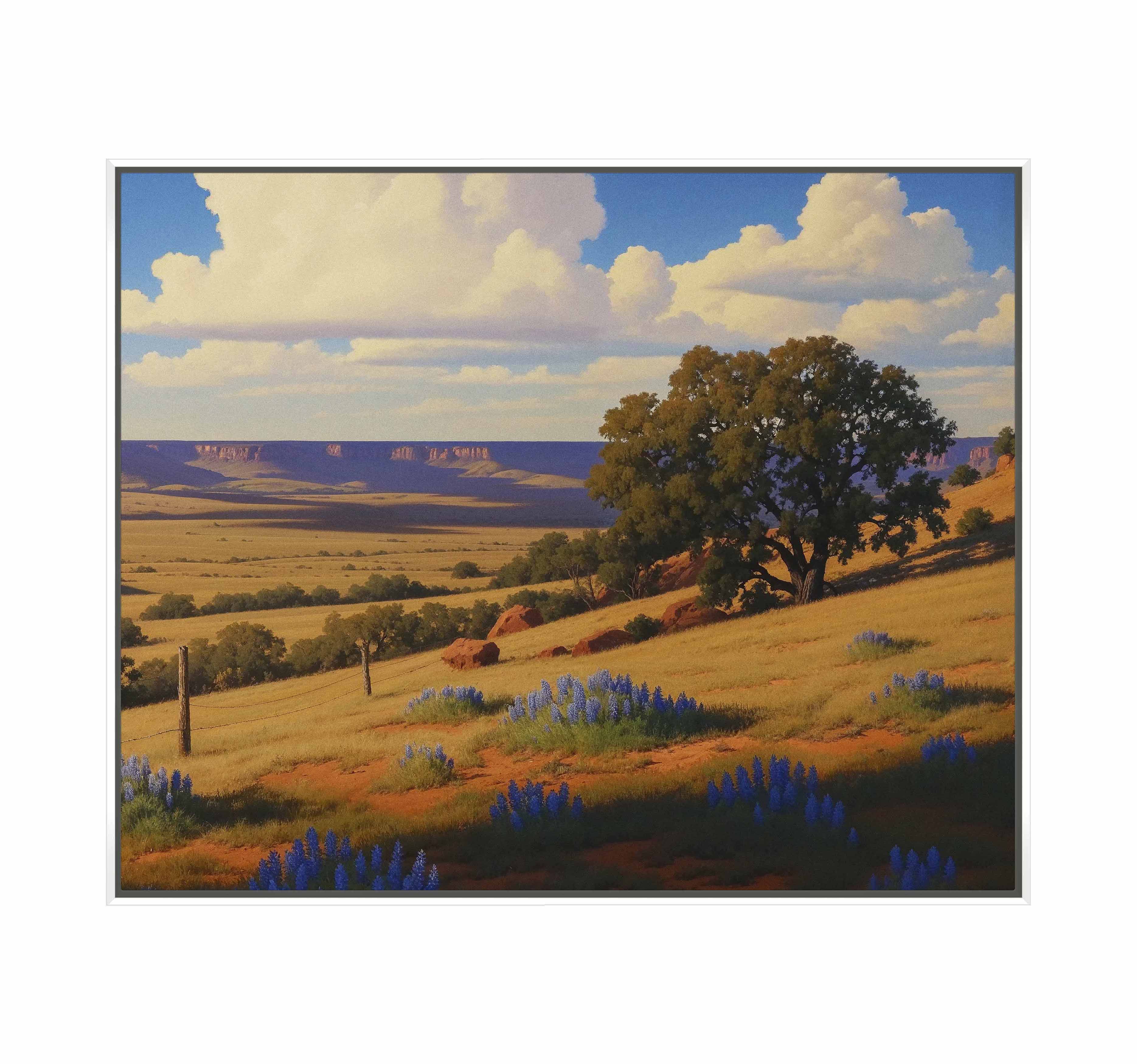 Bluebonnet Ranch Landscape Gallery Wrapped Canvas Wall Art - Texas Hill Country Scenery for Living Room, Bedroom & Office Decor