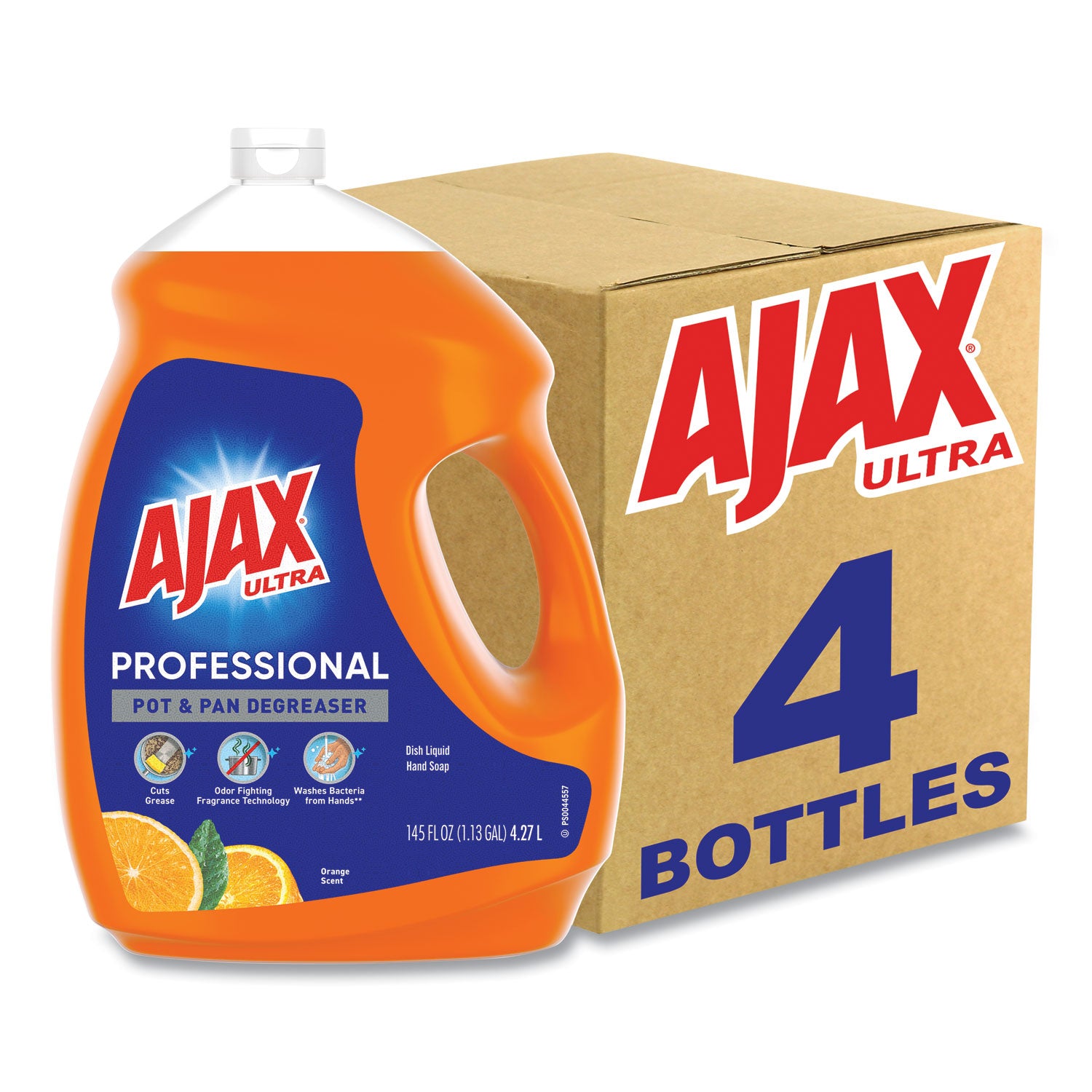 Ajax® Orange Scent Dish Soap Liquid Detergent - 145 Oz (4.3L) Large Bottle, 4 Pack Bulk Value Size - Perfect for Kitchen, Restaurant & Commercial Use