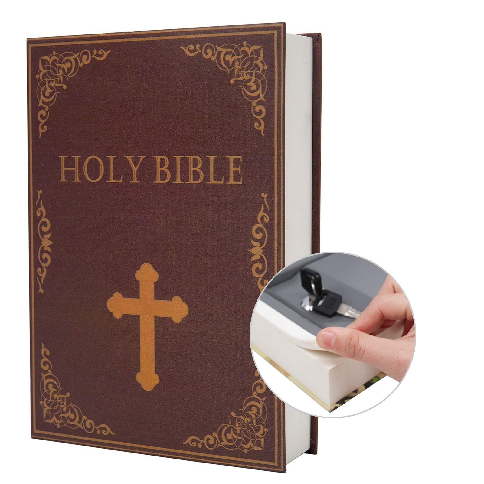 Real Paper Transfer Book Safe with Secret Hidden Compartment & Key Lock - 8.7×6×2 Inch Disguised Bible Book Safe for Valuables Storage - Perfect for Home Security, Travel Safety & Emergency Cash Hiding