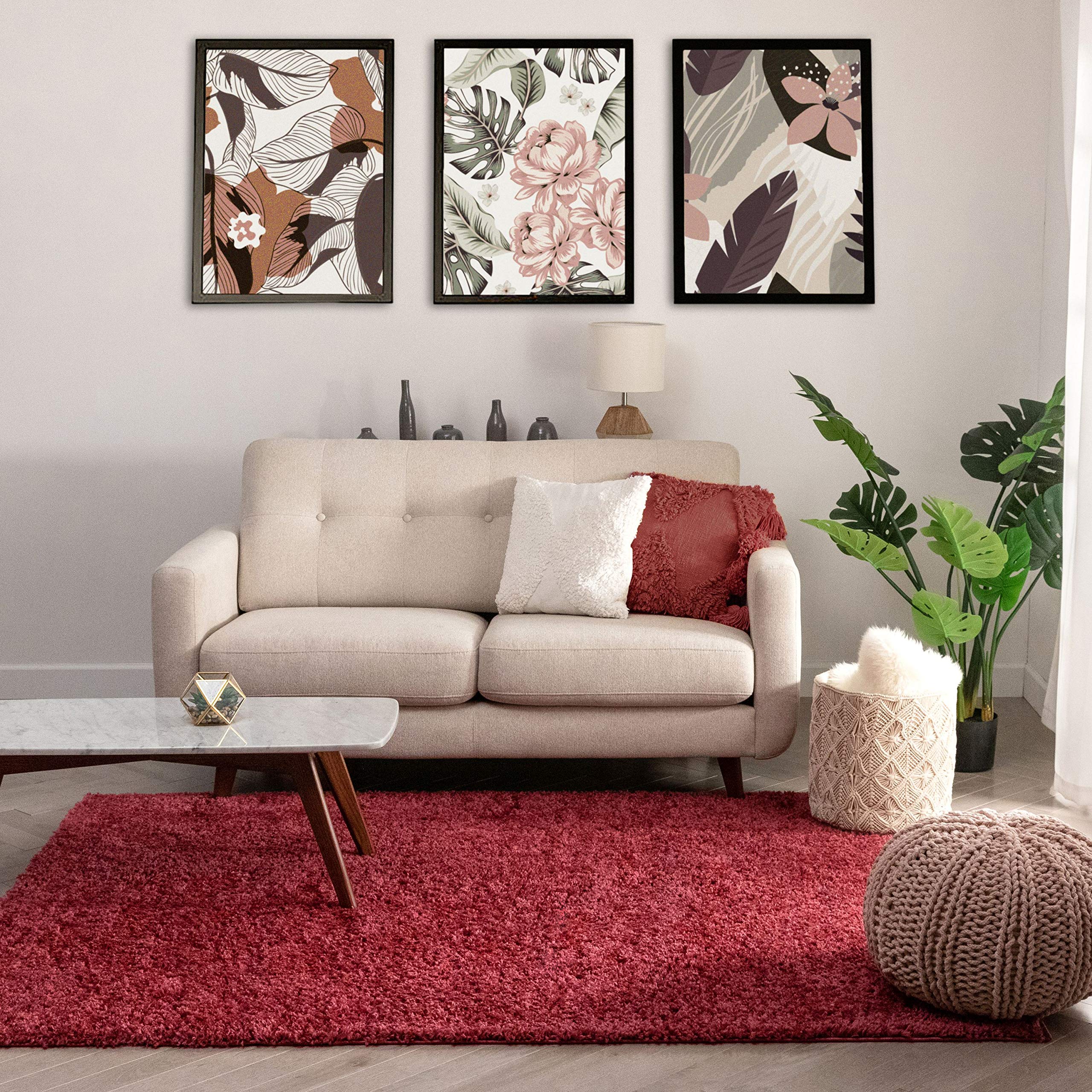 Well Woven Solid Red Soft Shag Area Rug 9x13 Feet (9'3