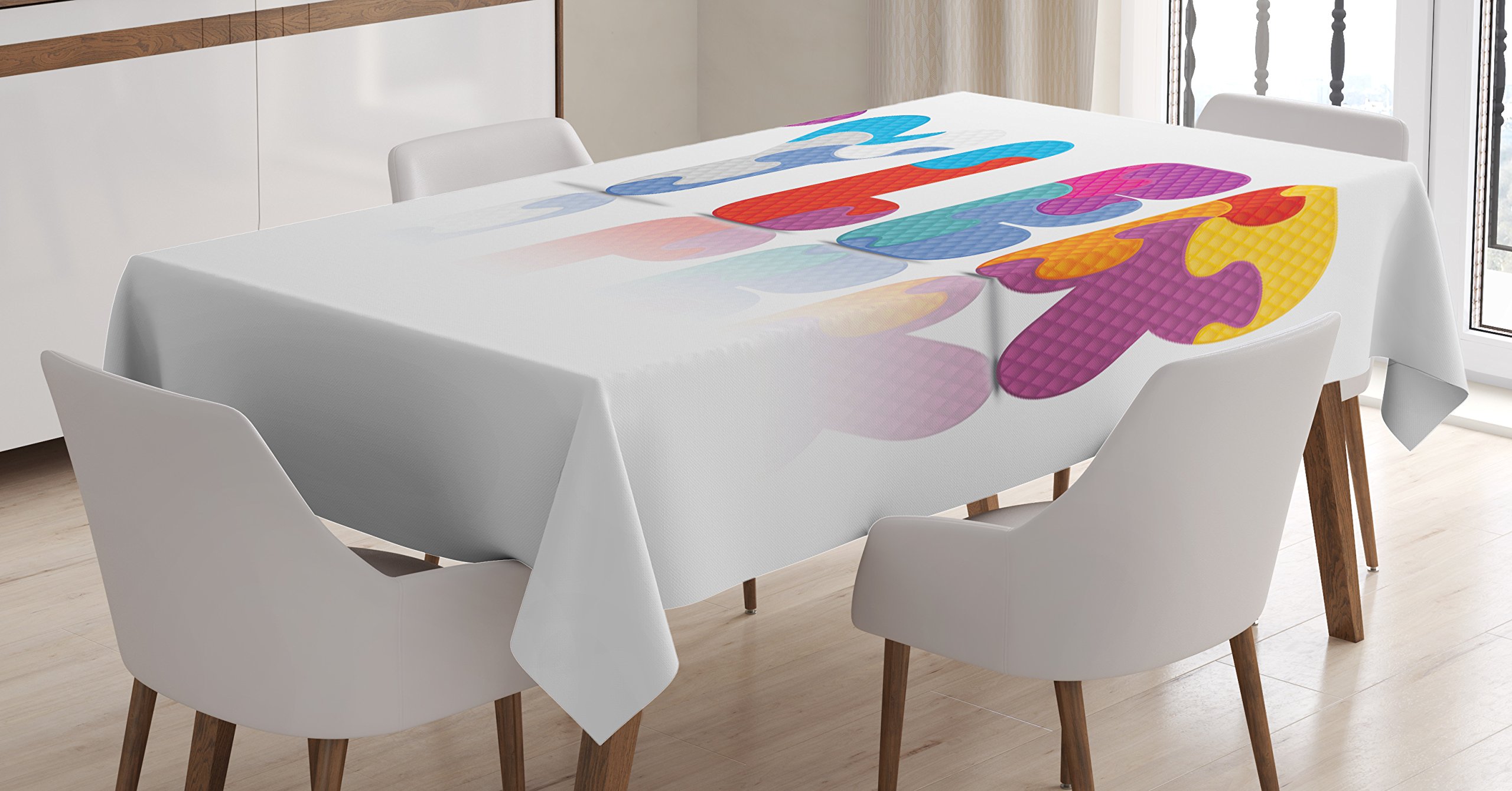 Ambesonne Tyler Themed Colorful Letter Arrangement Tablecloth - 60x90 Inch Rectangular Dining Table Cover for Kitchen & Home Decor | Perfect for Parties, Holidays & Everyday Use