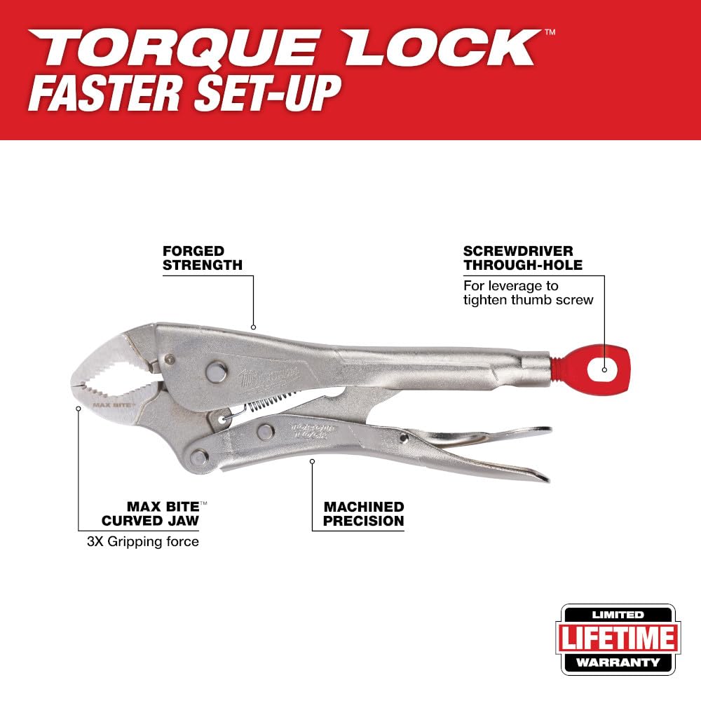 Milwaukee 10-Inch Locking Pliers with Ergonomic Grip - Heavy Duty Clamping Tool for DIY, Plumbing, and Metalworking (Model 48-22-3610) - Perfect for Workshop, Garage, and Construction Projects