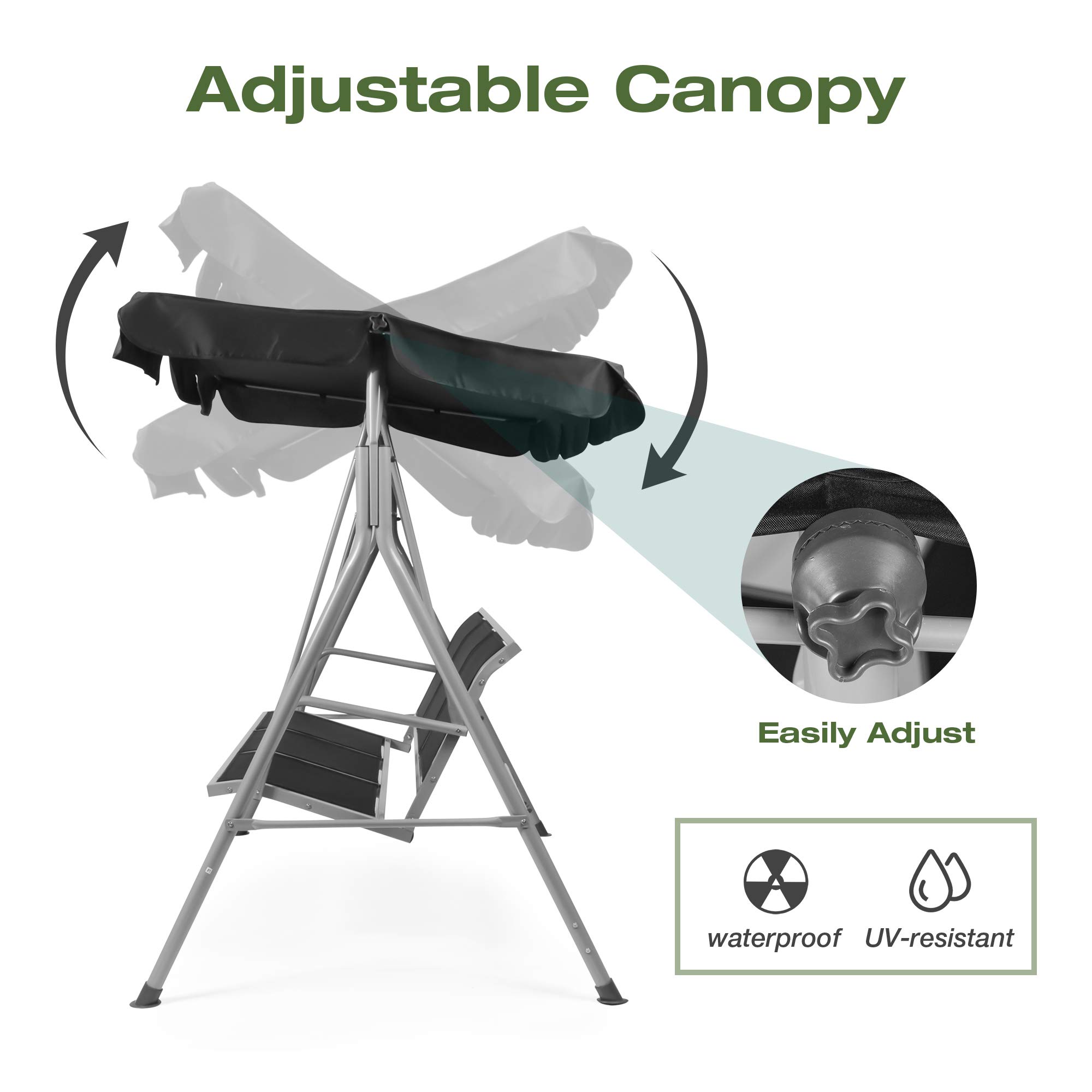 3-Person Outdoor Swing Chair with Adjustable Canopy - Heavy Duty Hammock Seats for Patio, Porch, Garden - Perfect for Relaxing, Lounging & Backyard Decor (Black)