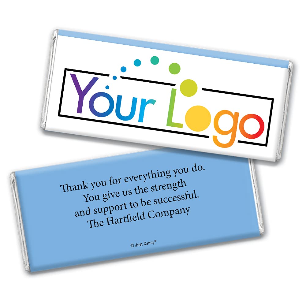50ct Custom Printed Chocolate Bars with Logo - Bulk Promotional Candy for Corporate Events, Weddings & Party Favors - Light Blue