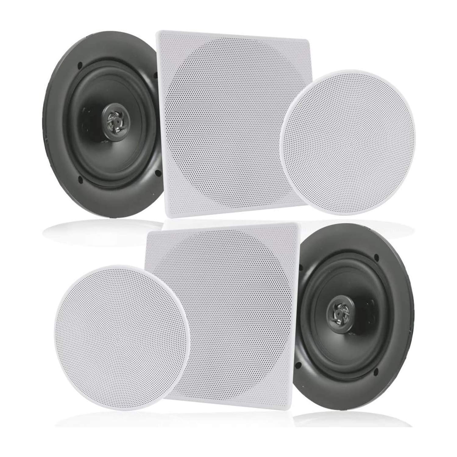 Pyle PDIC1661 10 Inch 300 Watt In-Ceiling Wall Speakers - 2 Way Flush Mount Home Indoor Stereo Speaker System (2 Pack) with Changeable Round & Square Grills, White - Perfect for Home Theater, Living Room & Background Music