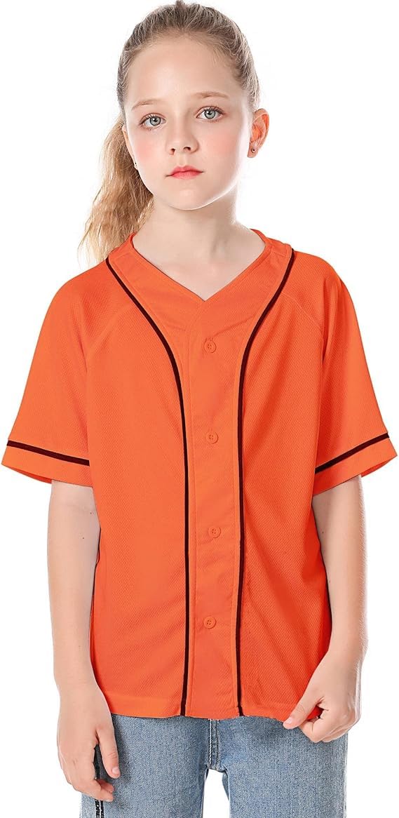 **Boys & Girls Baseball Jersey Button-Up T-Shirt - Trendy Hip Hop Short Sleeve Tee for Kids - Black & White Style - Perfect for Sports, Casual Wear & Street Fashion**