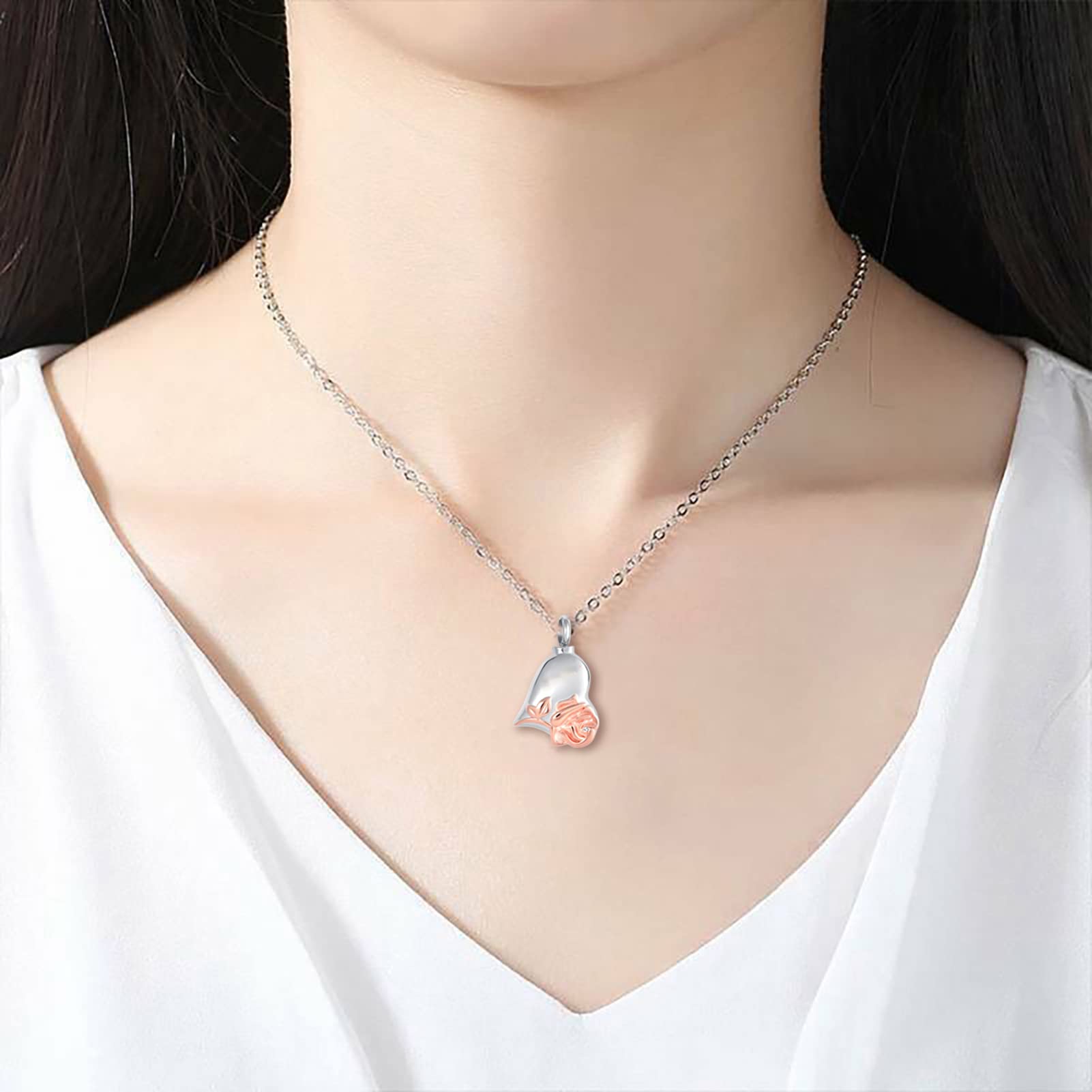Rose Flower Cremation Urn Necklace for Ashes - Heart Memorial Locket Pendant Jewelry for Sister - Keepsake Gift for Loss of Loved One - Perfect for Memorial Services & Remembrance