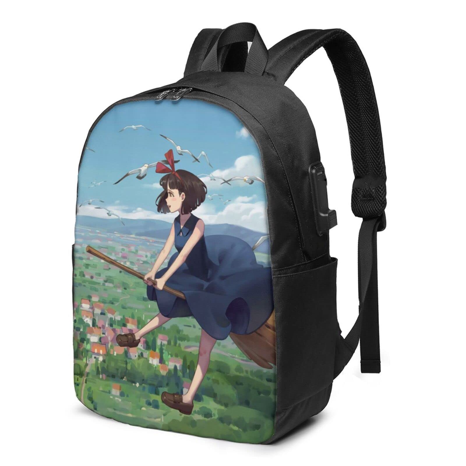 Kiki's Delivery Service Anime Laptop Backpack with USB Charging Port - Cute Studio Ghibli Themed School Bag for College, Work & Travel - Perfect for Cosplay, Conventions & Everyday Use