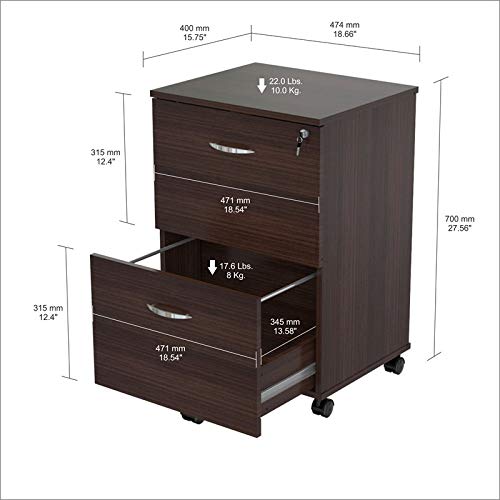 Inval America 2-Drawer Mobile File Cabinet - Commercial Office Collection | Heavy-Duty Rolling Storage for Documents & Supplies | Perfect for Offices, Home Workspaces & Schools