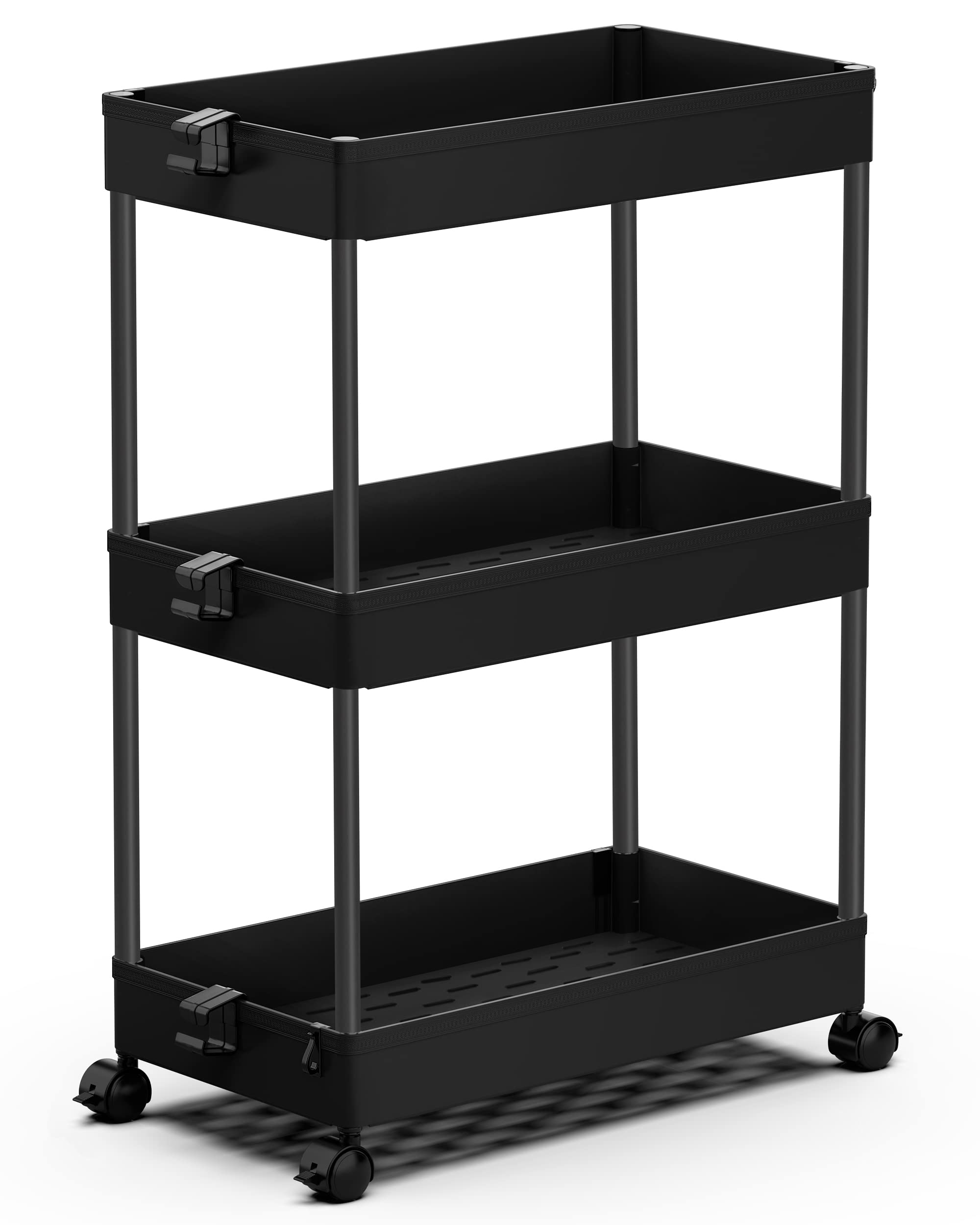 SPACEKEEPER Slim 3-Tier Rolling Storage Cart - Bathroom & Kitchen Organizer with Slide-Out Shelves, Mobile Utility Cart for Office, Bedroom, Laundry Room - Black | Perfect for Small Space Organization & Clutter-Free Living