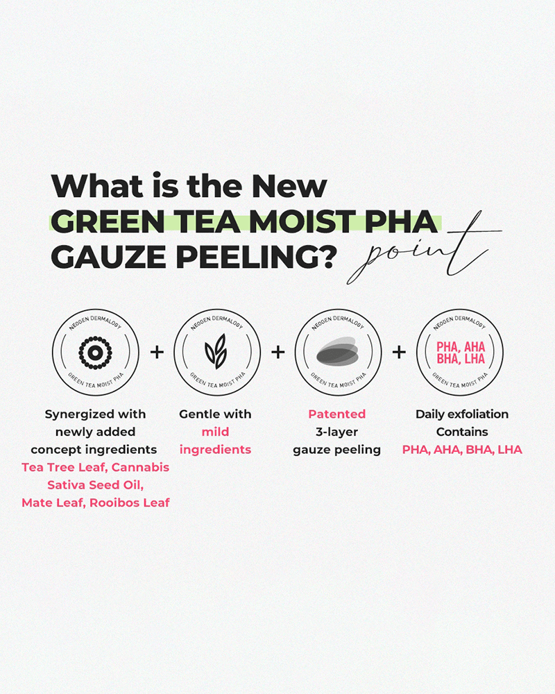 NEOGEN Green Tea Moist PHA Gauze Peeling Pads - Exfoliating Facial Pads for Smooth Skin | Korean Skincare for Daily Use & Travel