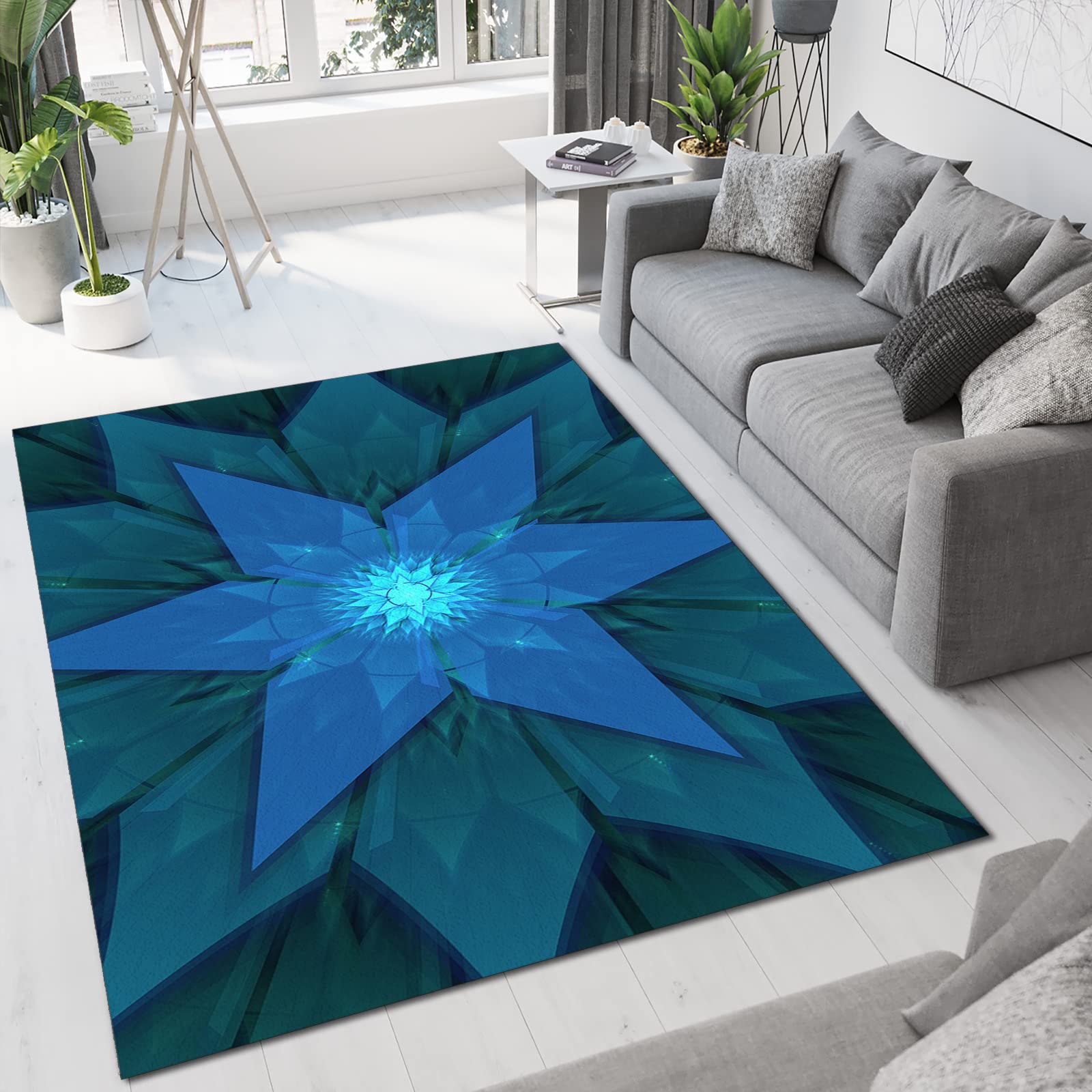 Modern Mandala Floral Area Rug 5x8ft - Stylish Non-Slip Living Room Rug with Colorfast Pattern, Soft & Comfortable for Bedroom, Study, Dining Room - Perfect for Boho Home Decor & Cozy Spaces
