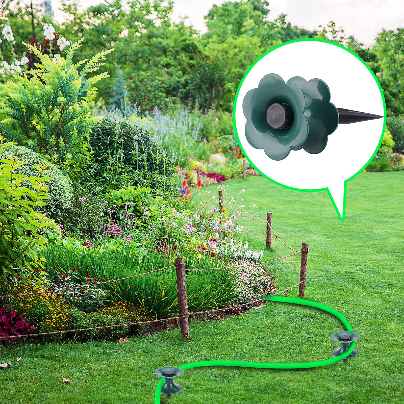 6 Pack Garden Hose Guide Spikes - Heavy Duty Plastic Hose Holder Stakes for Plant Protection, Yard & Garden - Perfect for Securing Water Hoses Around Trees, Flower Beds & Landscaping Areas