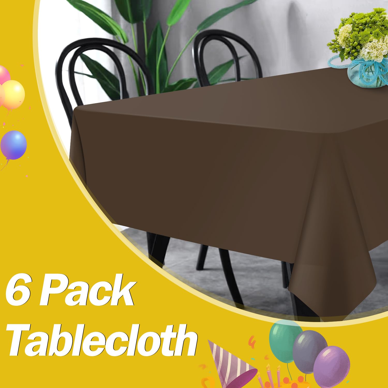 6 Pack Brown Disposable Plastic Tablecloths 54
