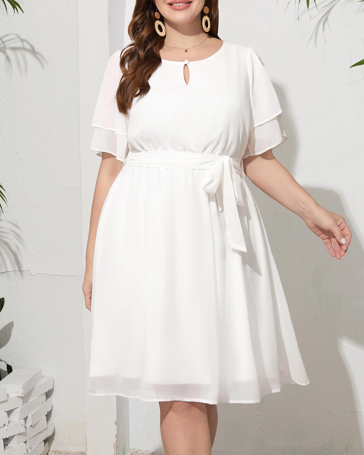 Plus Size Cocktail Dress for Women - Elegant Chiffon Semi Formal Wedding Guest Dress with Keyhole Neck & Knee Length | Perfect for Parties, Bridal Showers, and Evening Events