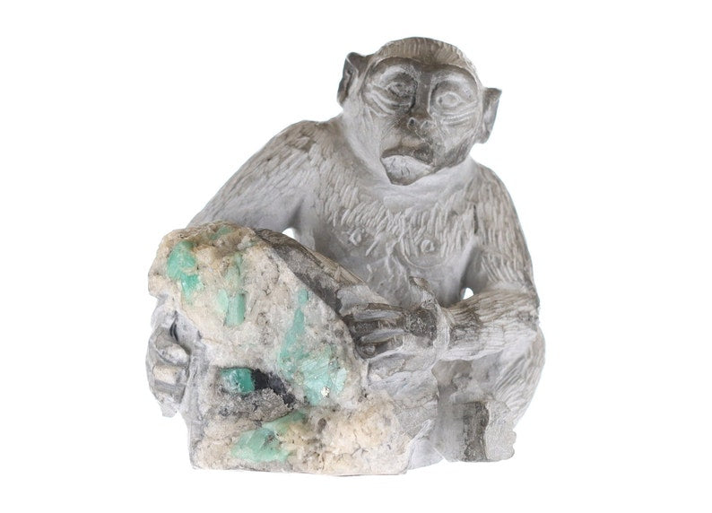 Authentic Colombian Emerald Rough Crystal Sculpture - Chimpanzee Monkey Collector's Item | Perfect for Home Decor, Gift, and Mineral Collection