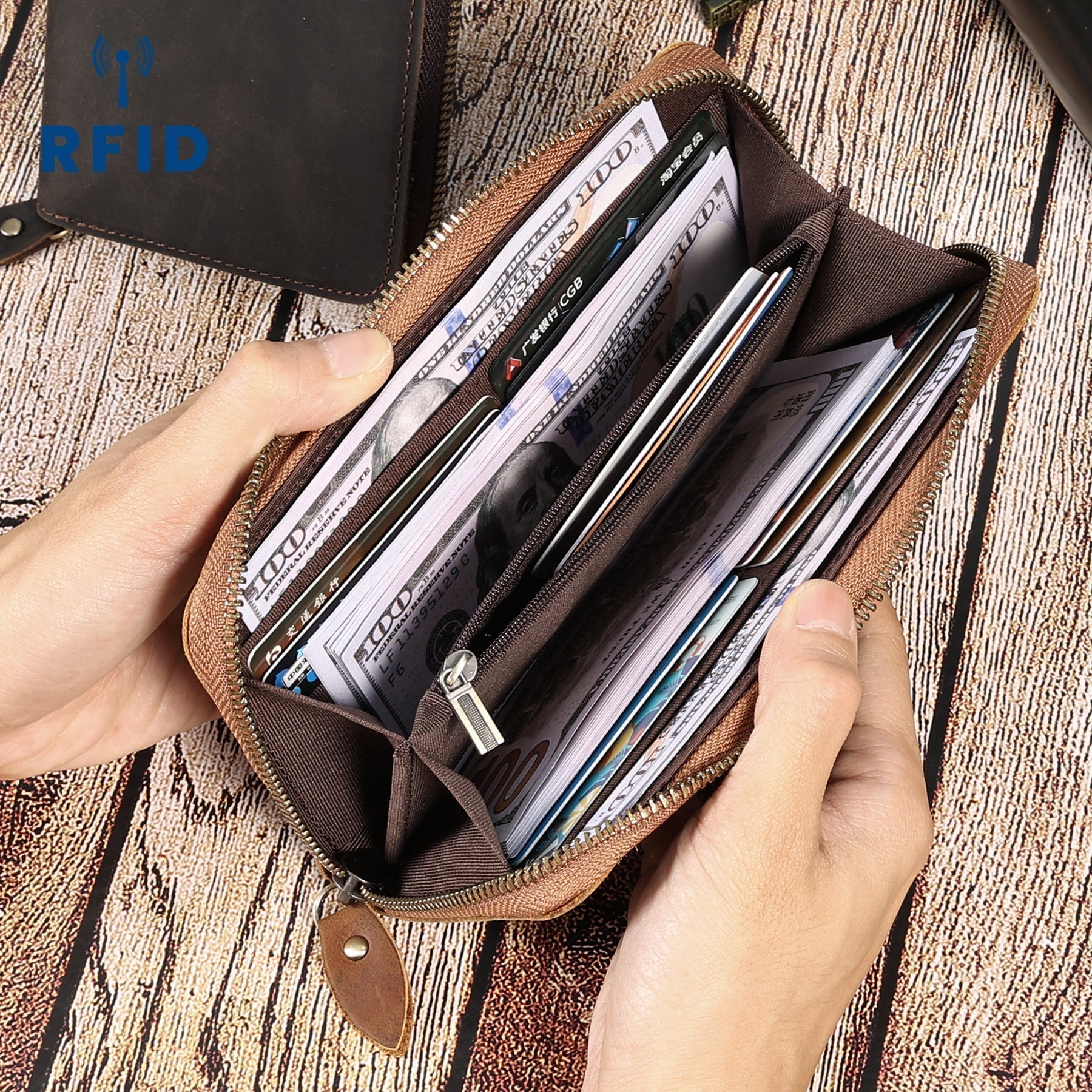 RFID Blocking Men's Long Wallet - Slim Leather Bifold Wallet with Multiple Card Slots - Perfect for Travel, Business & Everyday Use