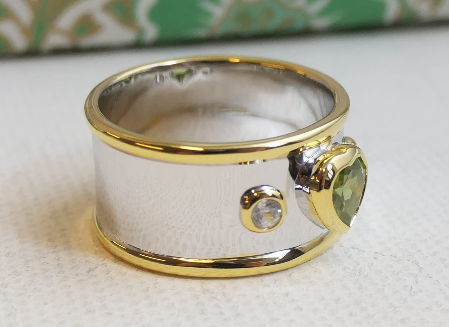 Peridot & Zircon Heart Shaped Sterling Silver Ring - Natural Gemstone Jewelry, August Birthstone - Handmade Gift for Women, Valentine's Day, Mother's Day & Birthday - Perfect for Romantic Occasions, Anniversary Celebrations & Special Surprises
