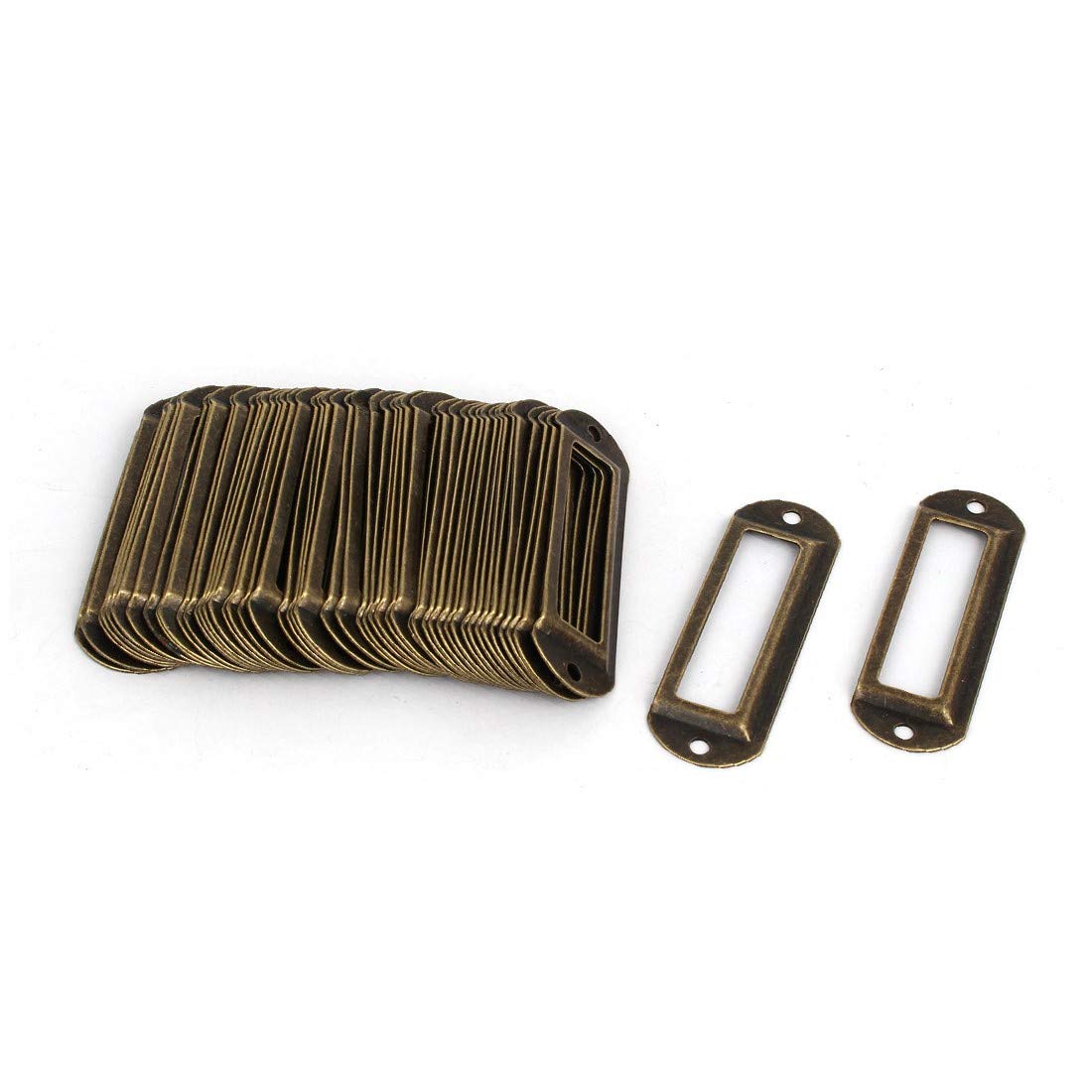 70mm x 21mm Bronze Tone Metal Label Holder Frame - 50pcs Set for Pharmacy, Office & Retail Organization | Durable Drawer Tag for Medicine Bottles, File Cabinets & Product Labeling