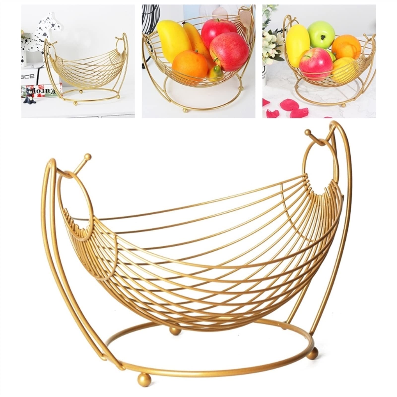 Stainless Steel Hanging Fruit Basket - Woven Wire Mesh Snack & Vegetable Storage Organizer for Kitchen, Pantry, and Dining Table Display - Perfect for Fresh Produce, Bread, and Snacks