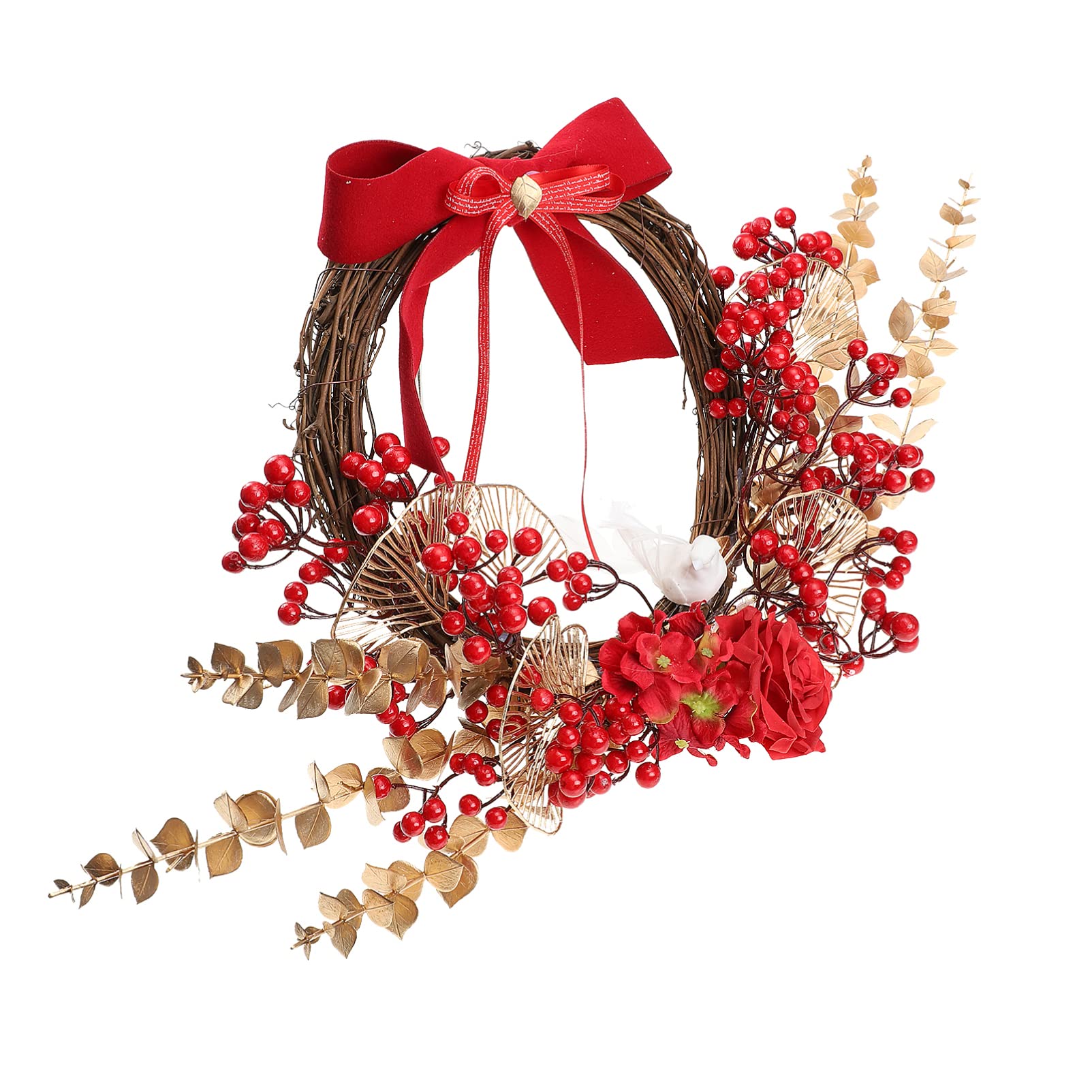 Chinese New Year Rattan Wreath - Artificial Grapevine Wreath with Red Berries & Bow - Spring Festival Door Decor for Wedding, Farmhouse, Christmas & Holiday Home Decoration - Perfect for Front Door, Fireplace & Wall Decor