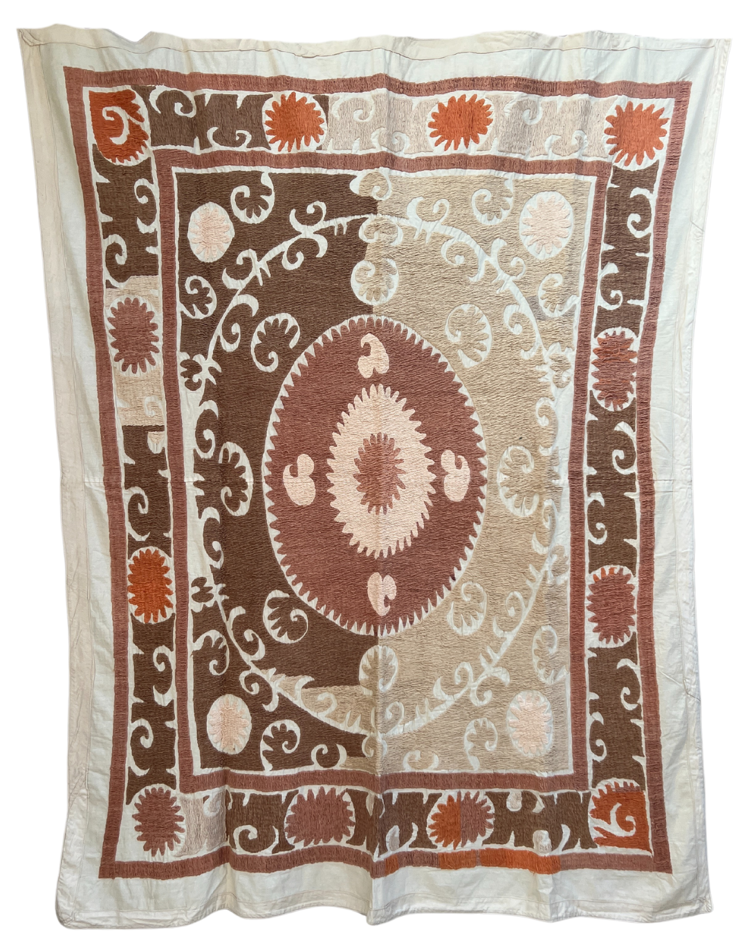 Medium Suzani 049 - Authentic Handmade Suzani Textile for Home Decor, Bedspread, Wall Hanging - Perfect for Boho Chic, Farmhouse & Eclectic Interior Design Styles