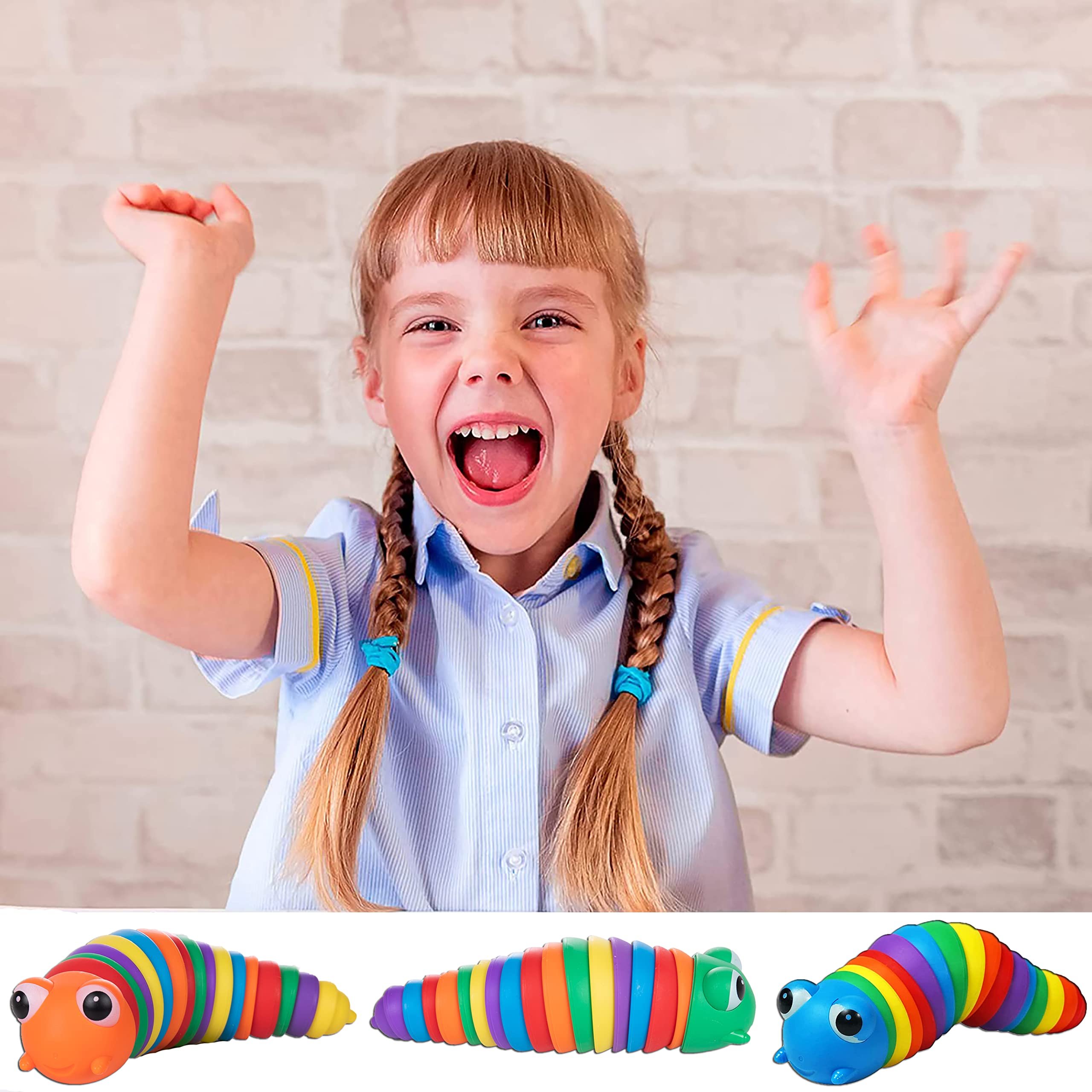 3D Printed Fidget Slug Toy - Articulated Caterpillar Sensory Stimulation Toy for Stress Relief & Anxiety | Fun Desk Toy for Adults & Kids | Office, Classroom & Home Use
