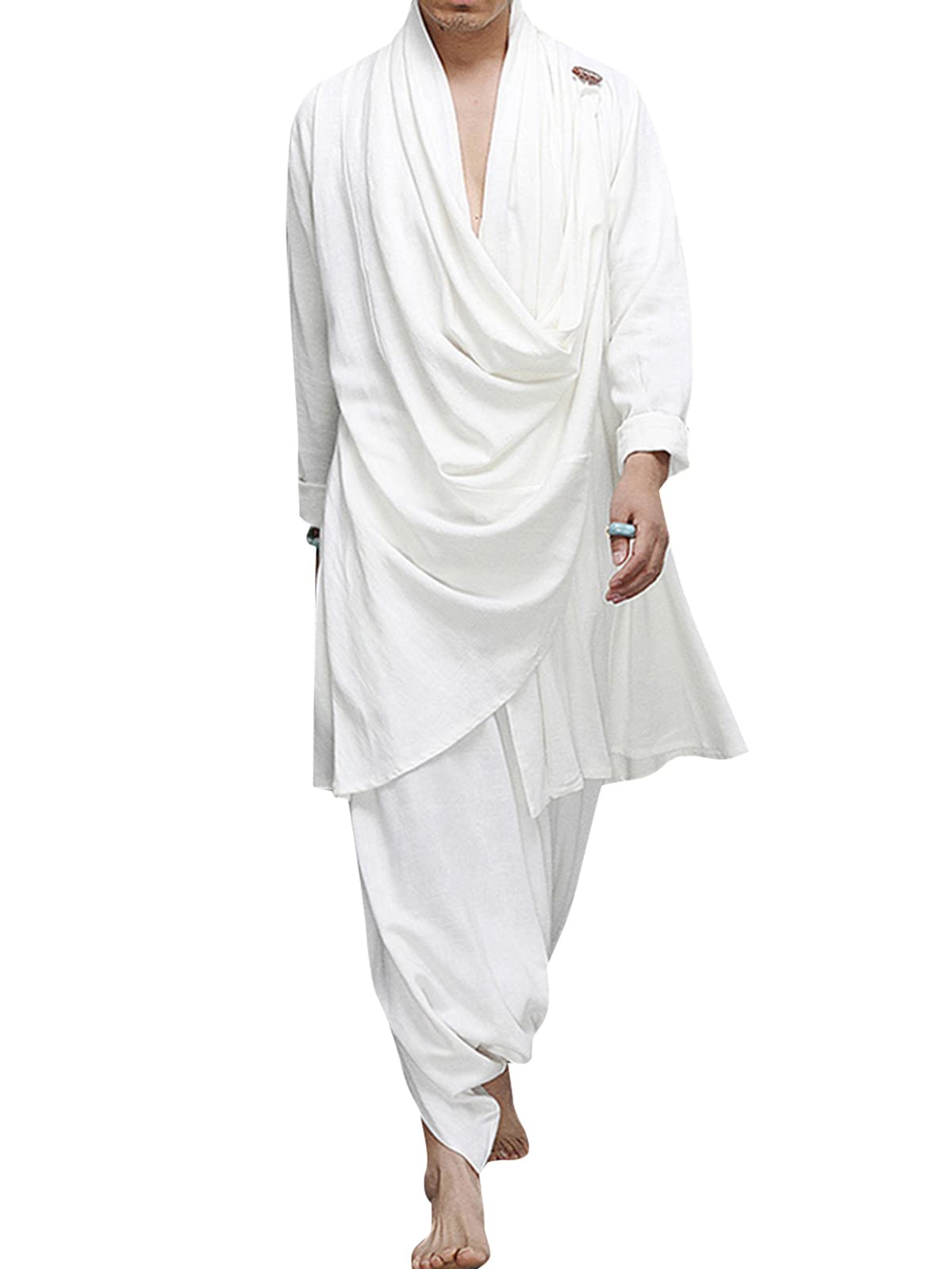 NCERUN Men's Casual Long Sleeve Oversized Cotton Shirt with Pants - Comfortable Loose Fit Button Down Top for Work, Dating & Everyday Wear