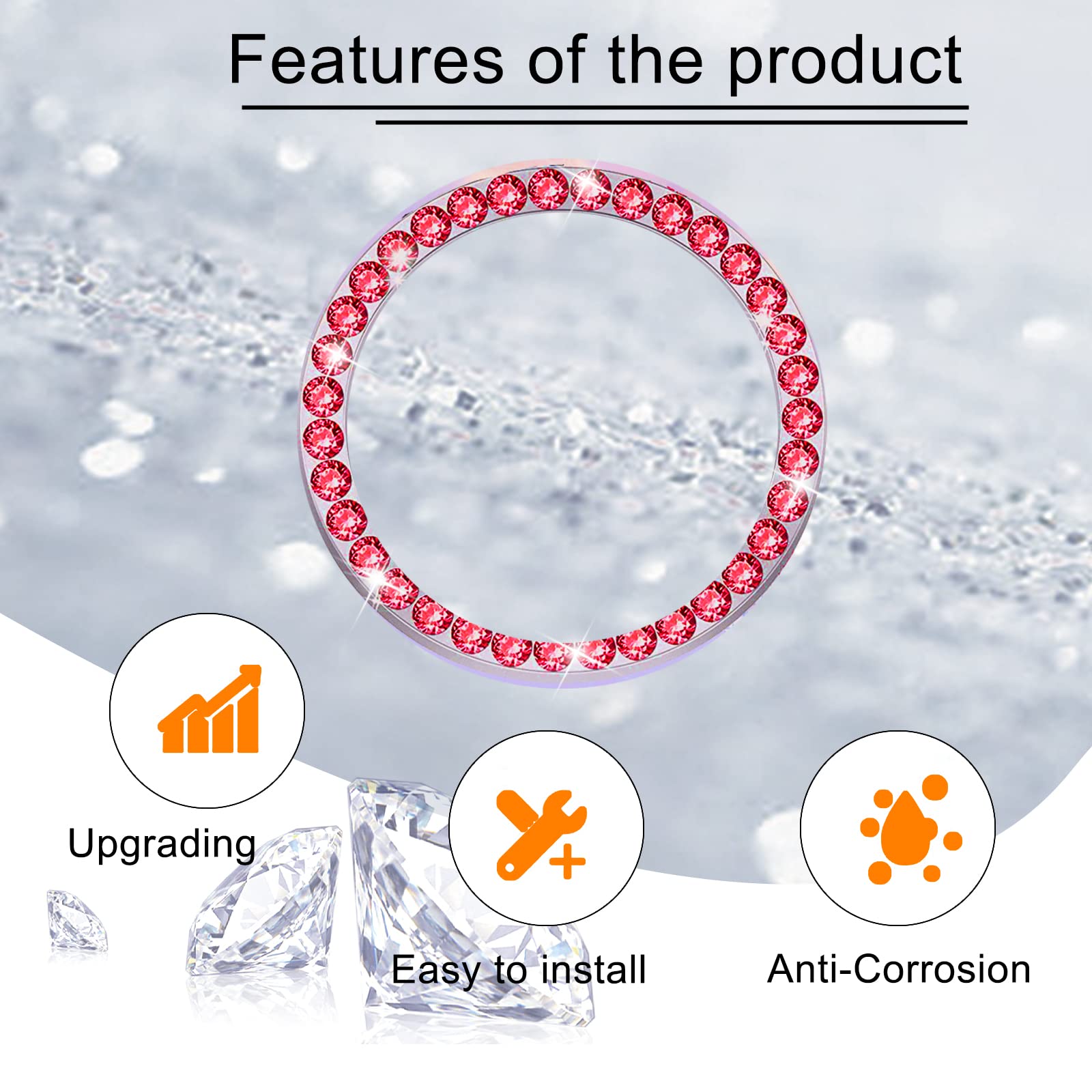 Bling Car Ring Emblem Sticker - Sparkling Push Start Button Cover & Key Ignition Starter Decoration (Red) - Perfect for Car Interior Customization & Luxury Vehicle Accessories