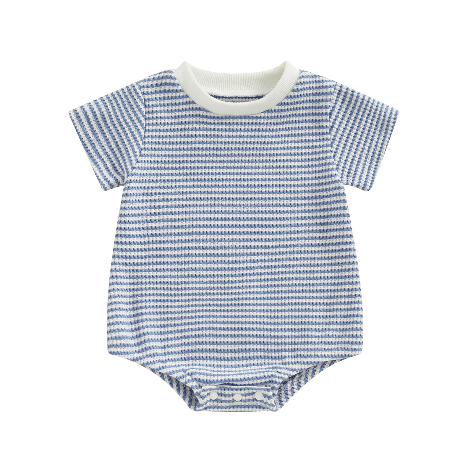 VISGOGO Unisex Baby Striped Romper - Waffle Short Sleeve Bubble Oversized Bodysuit Onesie for Boys & Girls | Perfect for Summer Outfits, Playdates, and Photo Shoots
