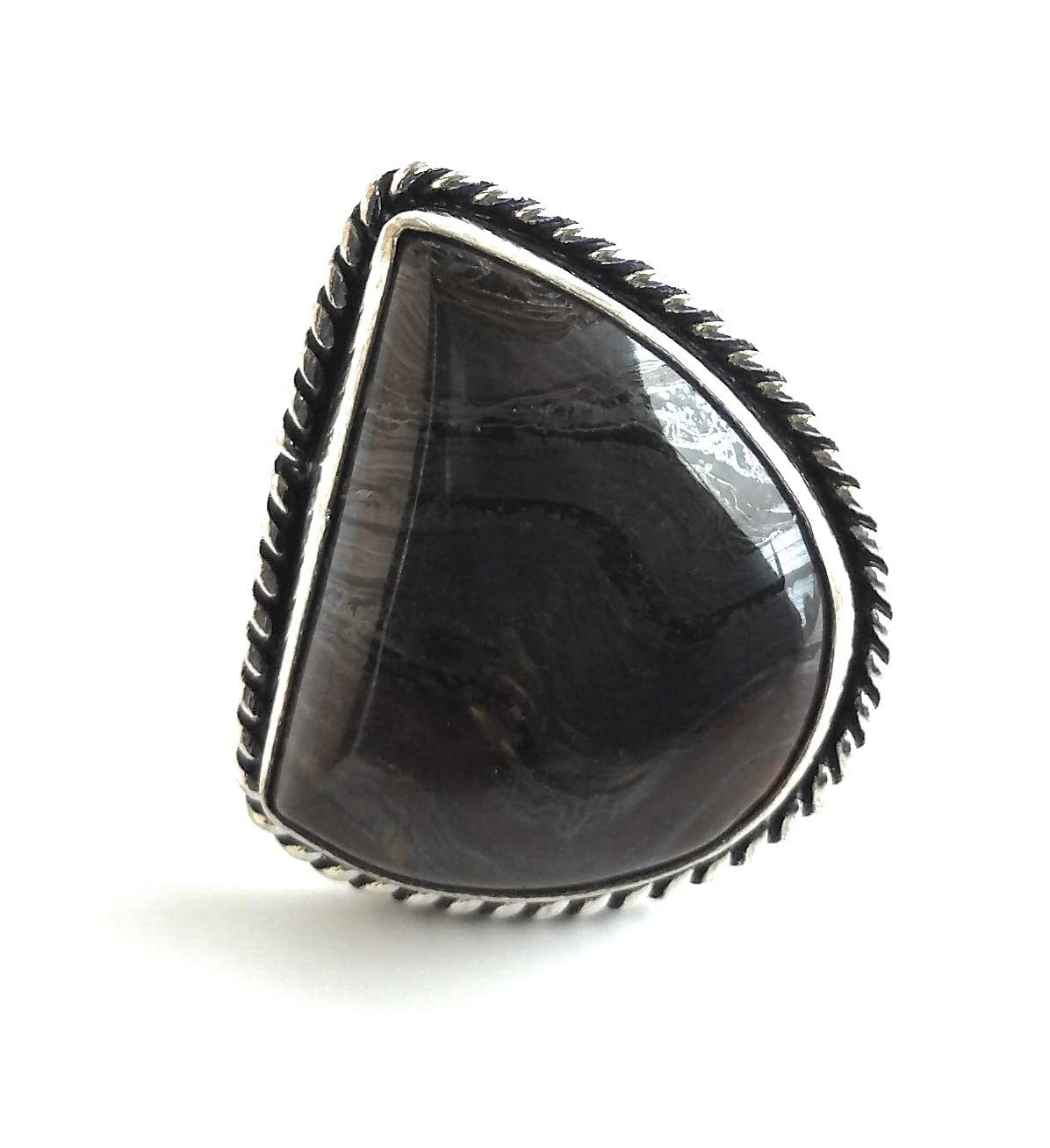 Stylish Iron Tiger Eye Statement Ring with Bezel Setting | Silver Plated Adjustable Gemstone Ring (Size 8 USA) | Perfect for Boho Fashion, Gift Giving & Spiritual Jewelry Collection