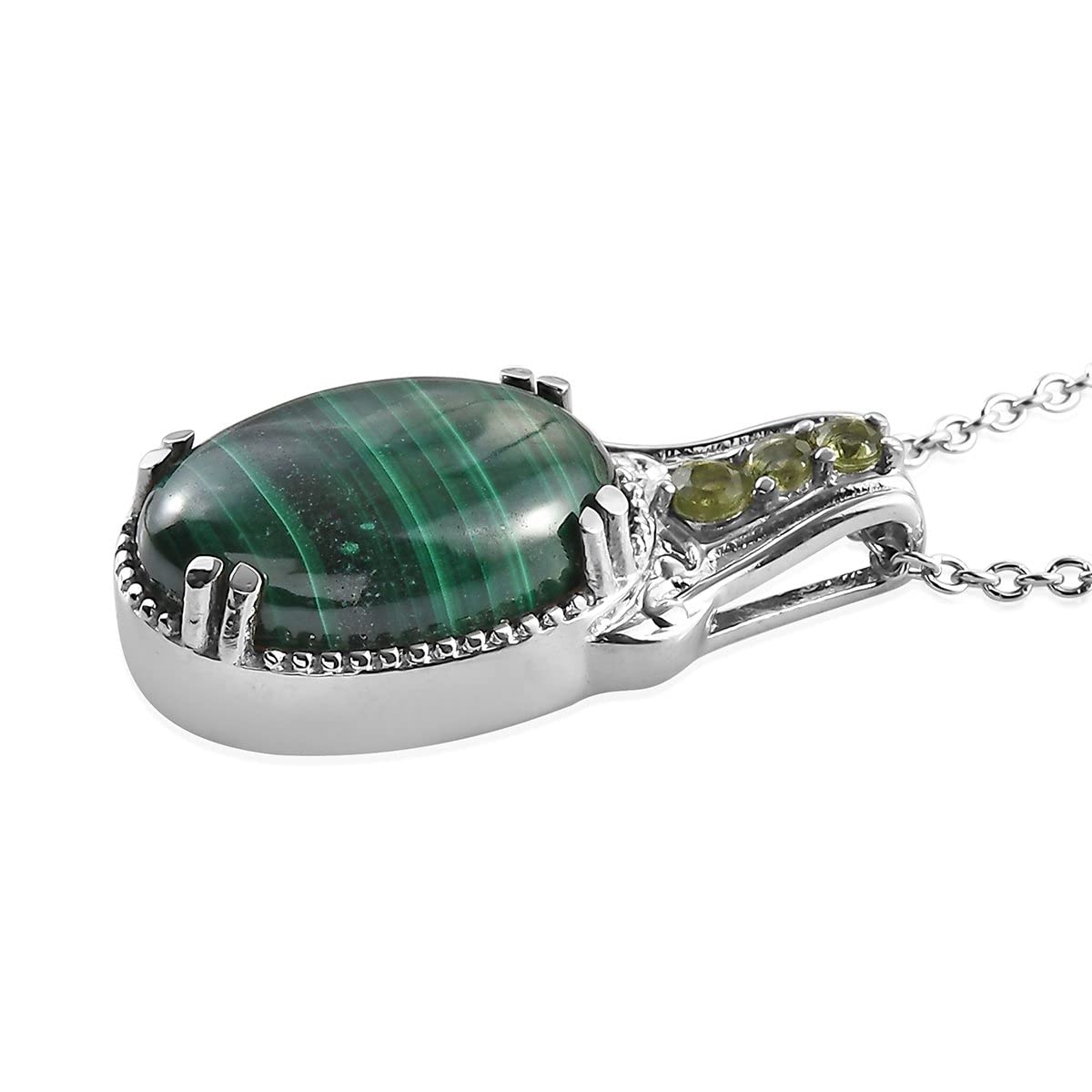 SHOP LC Stainless Steel Malachite & Peridot Birthstone Pendant Necklace for Women - 20 Inch Adjustable Chain, Elegant Jewelry Gift for Birthday, Anniversary & Special Occasions | Perfect for Everyday Wear, Parties & Formal Events