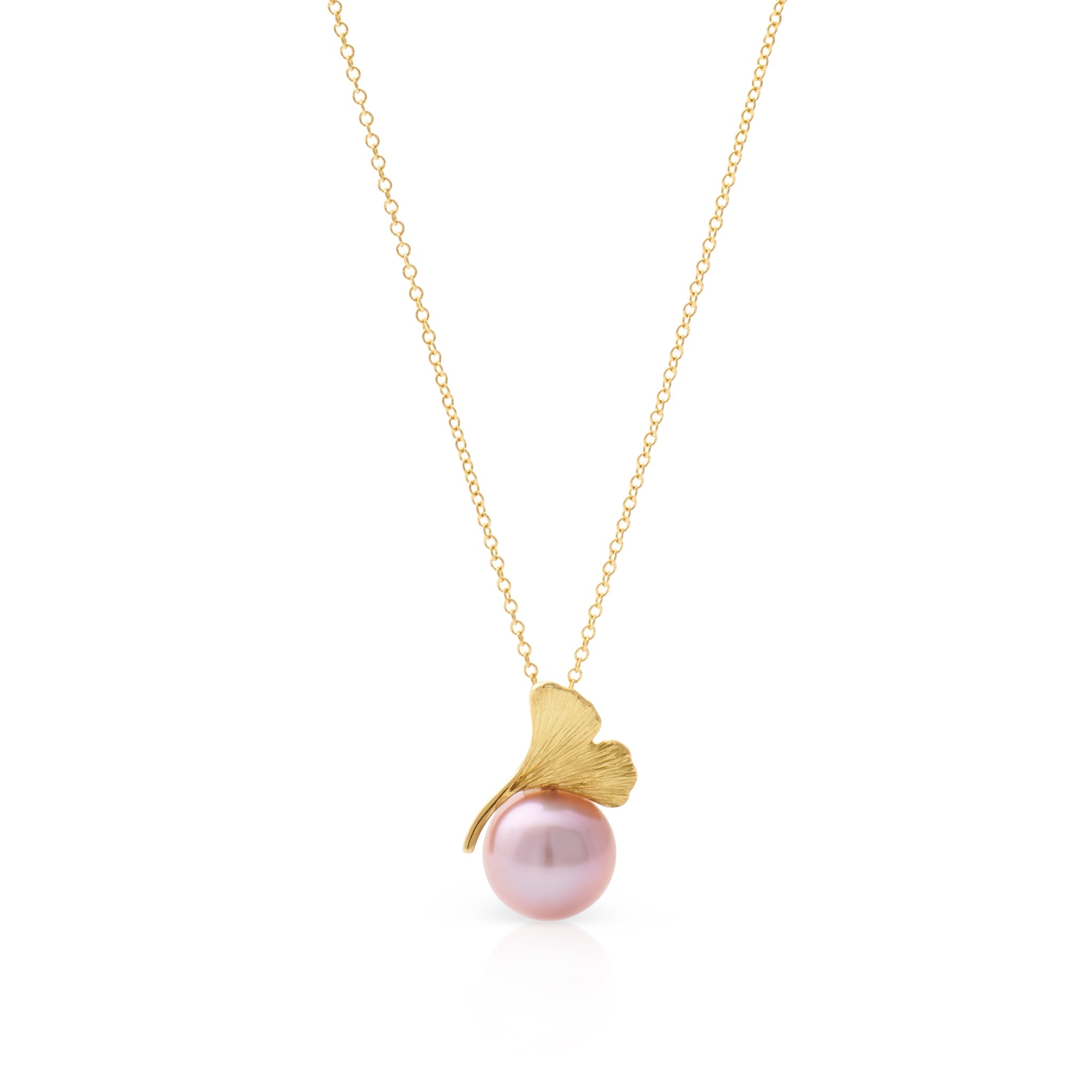Elegant Ginkgo Pink Pearl Pendant Necklace for Women - Dainty Leaf-Shaped Jewelry Gift for Her - Perfect for Weddings, Anniversaries & Special Occasions