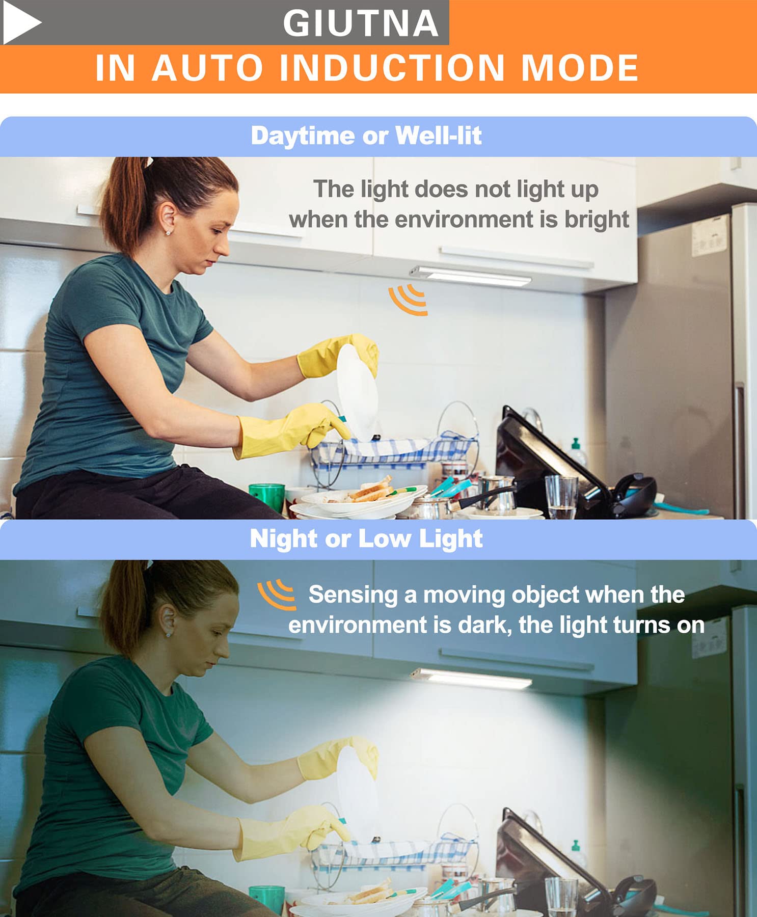 Rechargeable Motion Sensor LED Cabinet Light - Wireless USB Under Counter Closet Lighting, Magnetic Stick-On Night Light Bar for Wardrobe, Kitchen, Stairs (2 Pack, 12.01inch 51LED) - Perfect for Dark Spaces & Nighttime Safety