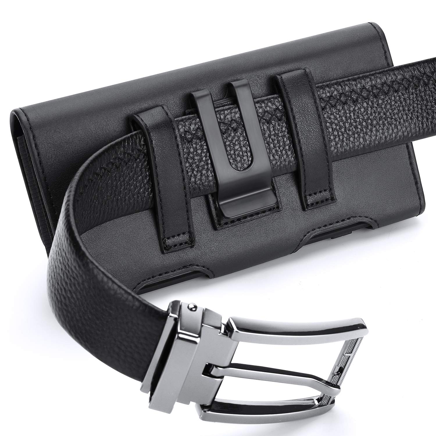 Premium Leather Holster Case for Samsung Galaxy S24 Ultra/S23 Ultra/S22 Ultra 5G & iPhone 15 Pro Max - Belt Clip Pouch with ID Card Holder - Compatible with Galaxy A14/A12/A42/Note 20 Ultra (Black) - Perfect for Work, Travel & Outdoor Activities