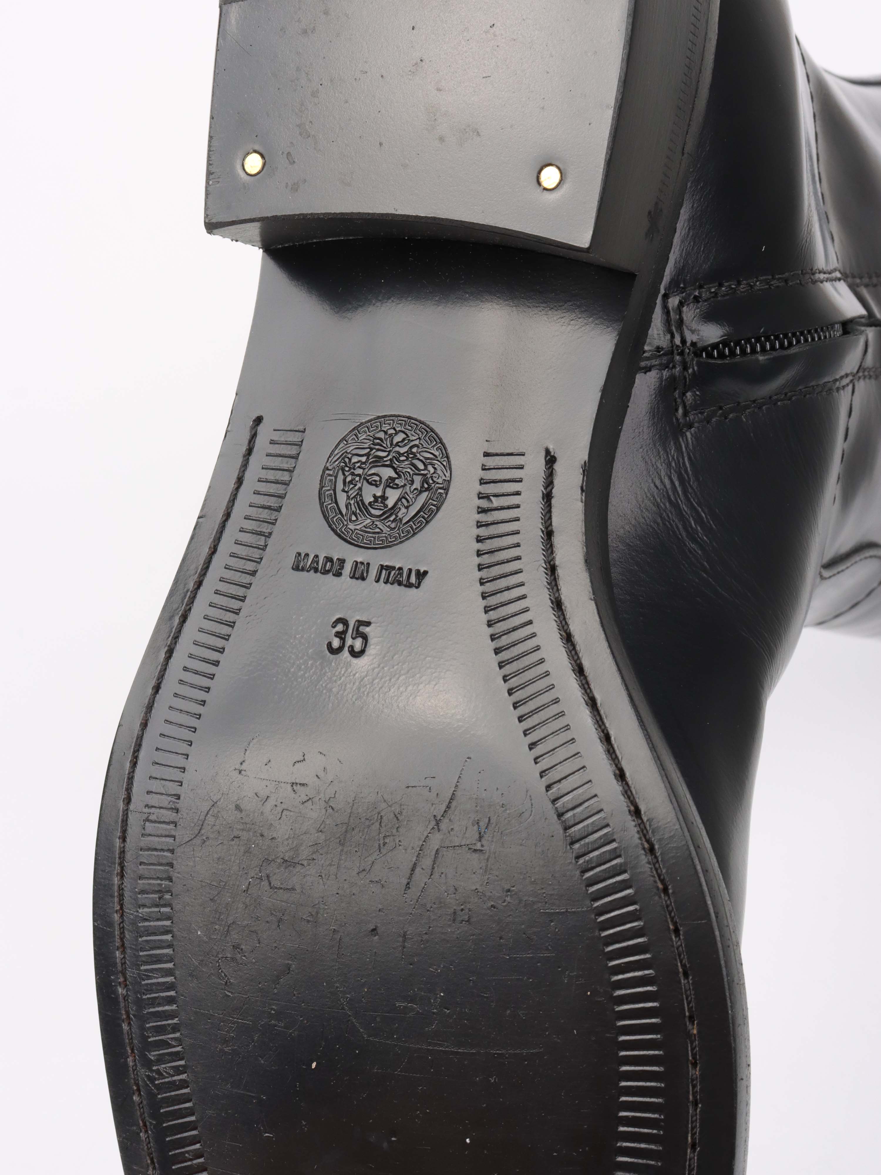 Versace Black Leather Riding Boots for Women - Stylish Equestrian & Fashion Boots for Horseback Riding & Everyday Wear