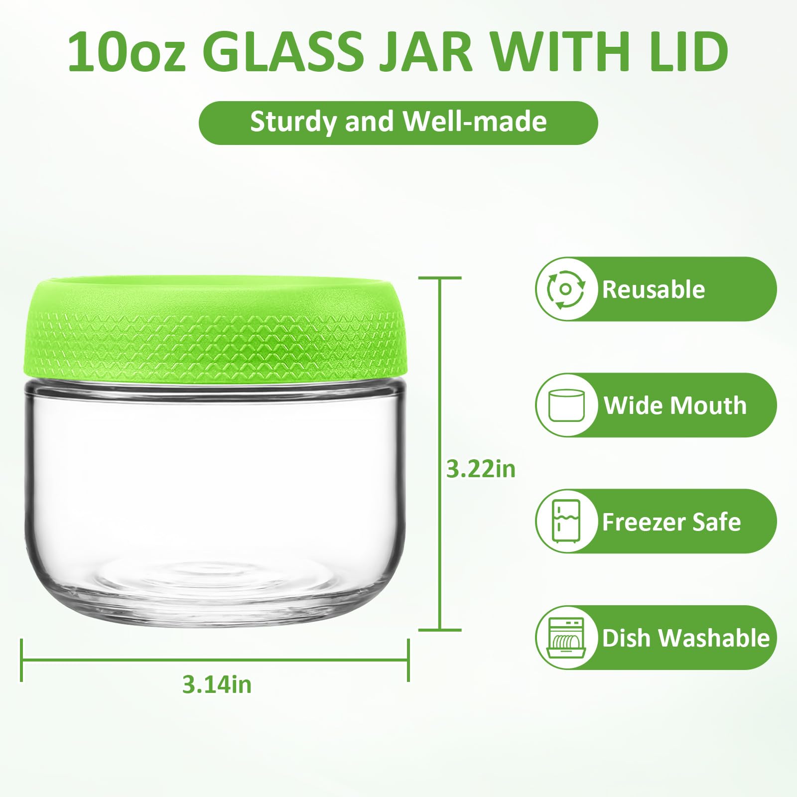 4 Pack 10oz Glass Mason Jars with Airtight Lids - BPA-Free Leakproof Storage Containers for Overnight Oats, Meal Prep, Pickling, Breakfast & Leftovers | Perfect for Kitchen Organization, Pantry Storage & Homemade Gifts