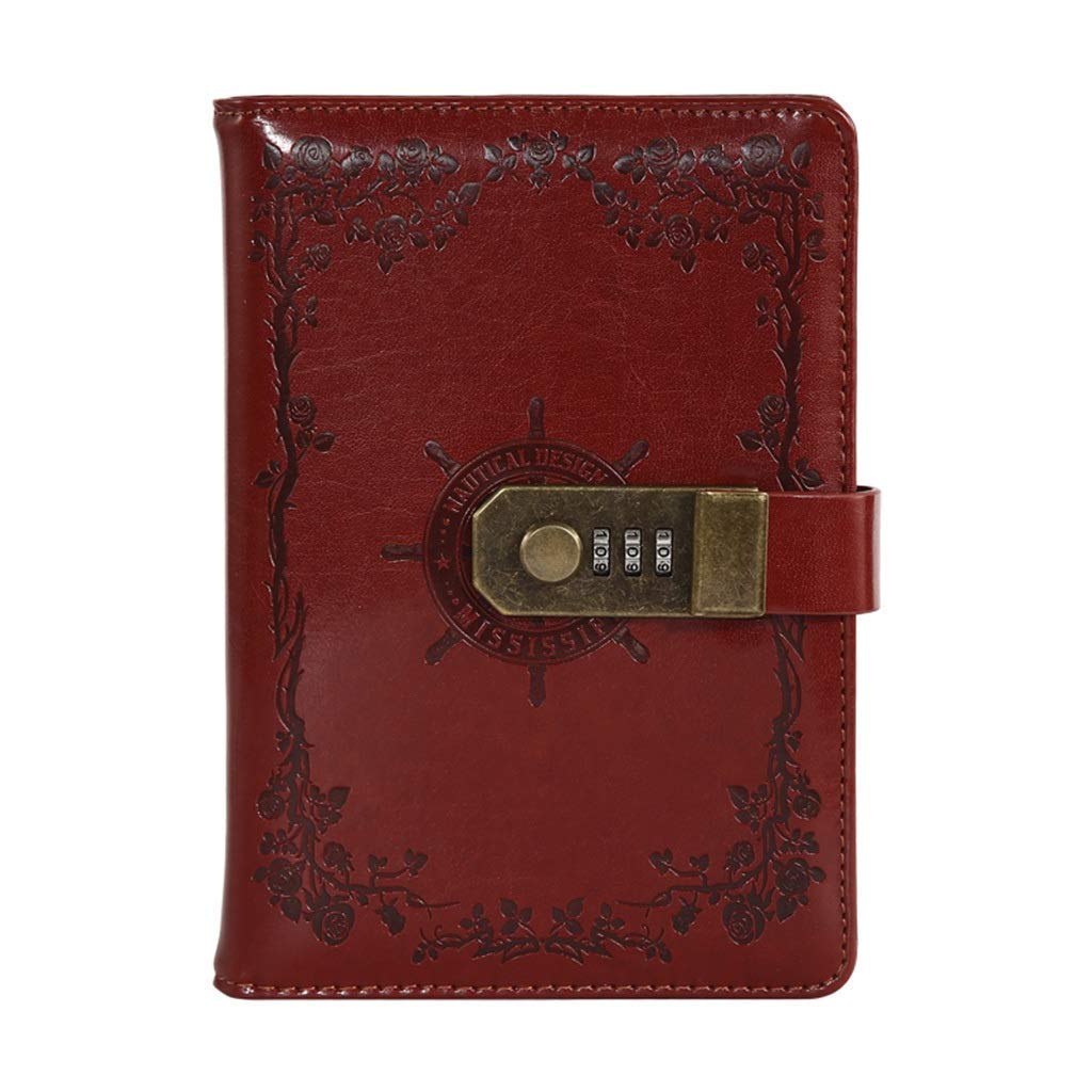 Vintage Leather Journal with 3-Digit Password Lock - Brown Sailing Rudder Design Notebook for Writing, Diary & Creative Stationery | Perfect for Travel, Office & Gift Giving