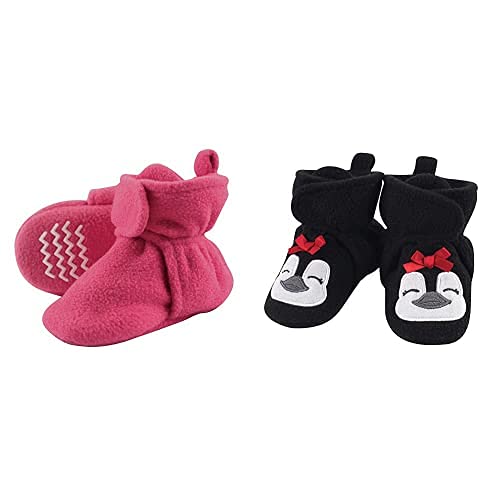 Hudson Baby Fleece Booties 2-Pack, Pink Penguin, 18-24 Months for Winter Warmth
