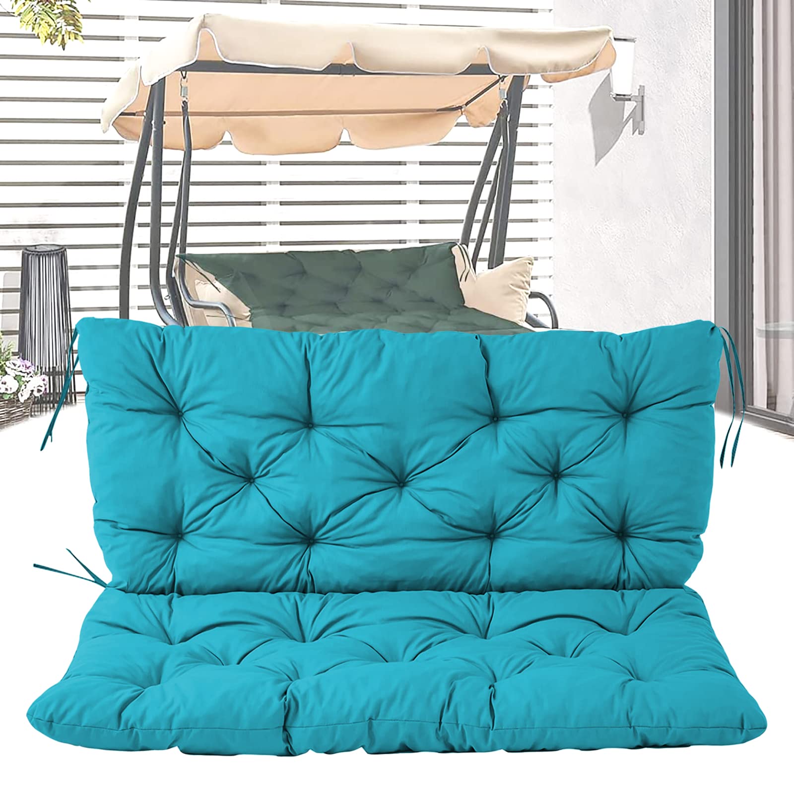 Waterproof Outdoor Swing Cushions for 3-Seater Patio Furniture - Non-Slip Garden Bench Cushion with Back Support (59x39.3x3.9in, Lake Blue) - Perfect for Porch Swings, Backyard Lounging & Poolside Relaxation